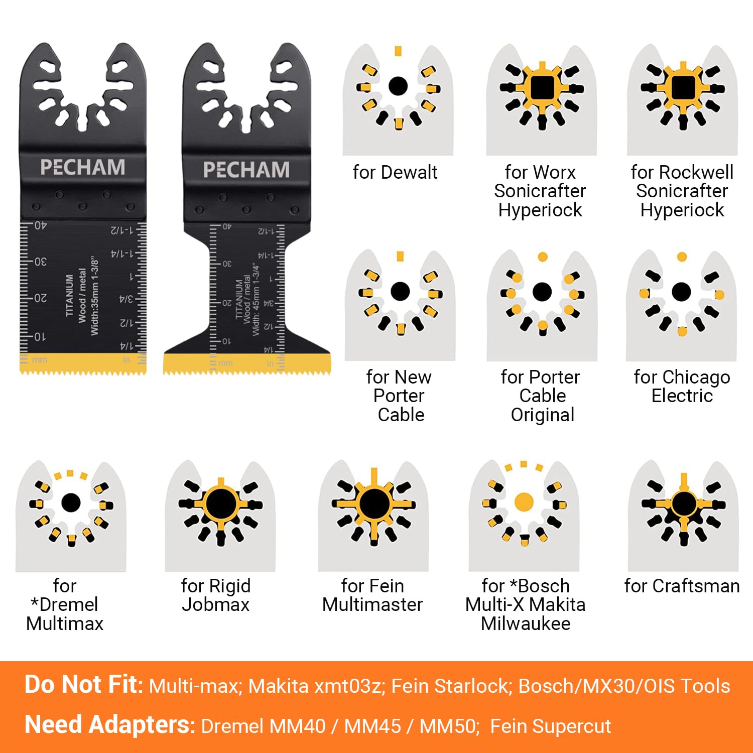 PECHAM 4 / 11/ 24 PCS Oscillating Multi Tool Saw Blades, Carbide Multitool Blades Heary Duty for Hard Material, Metal, Nails. Bolts. Screws (4)