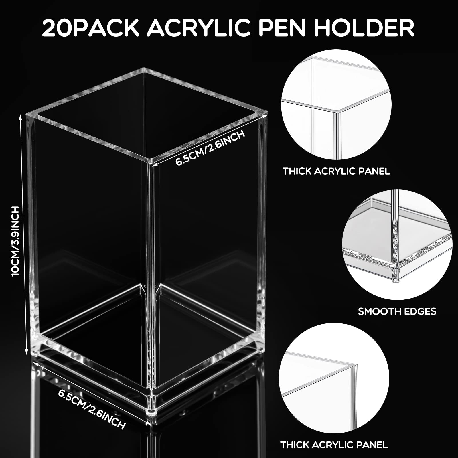 20 Pieces Acrylic Pencil Holdet (Black/White/Clear)