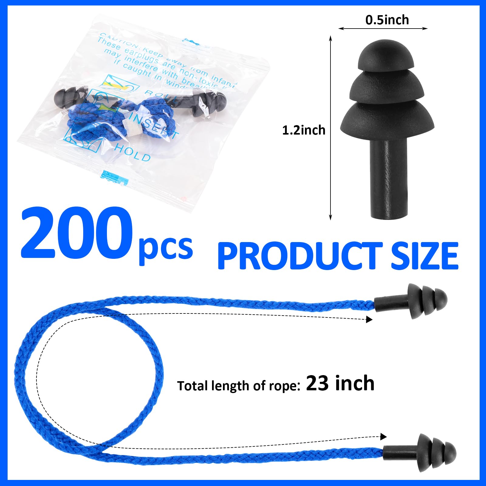 [200 Pairs] Corded Ear Plugs Individually Wrapped, Reusable
