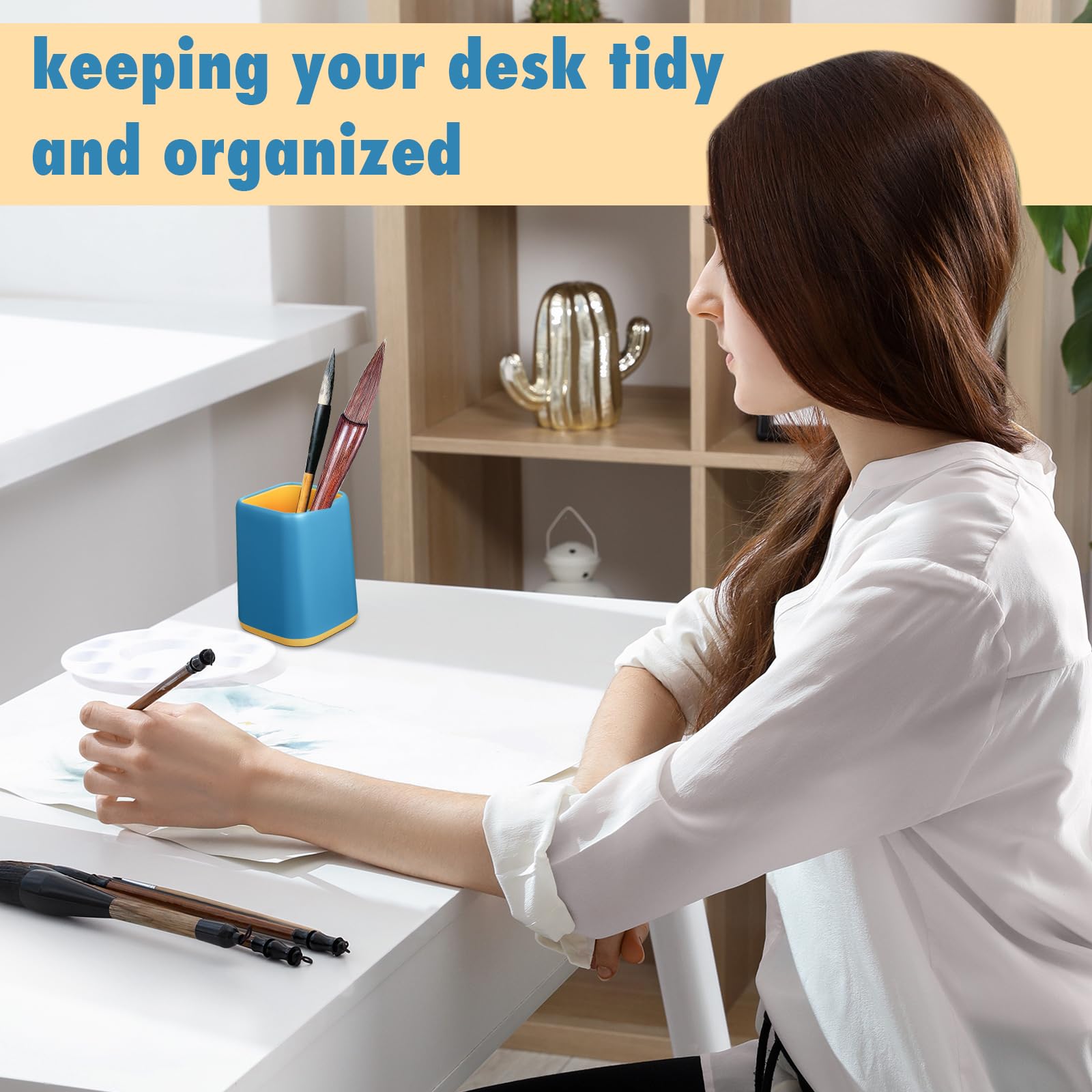 12 Pcs Pencil Holder for Desk, 4.1 x 2.95 x 2.75 Inch(White/Dark Blue/Light Green)