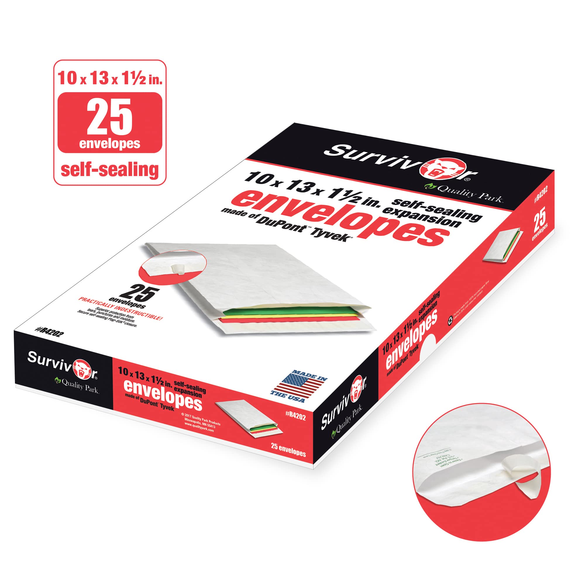 [25 Pack] Survivor Lightweight 14 lb Tyvek Open End 1.5" Expansion Mailers, 10 x 13