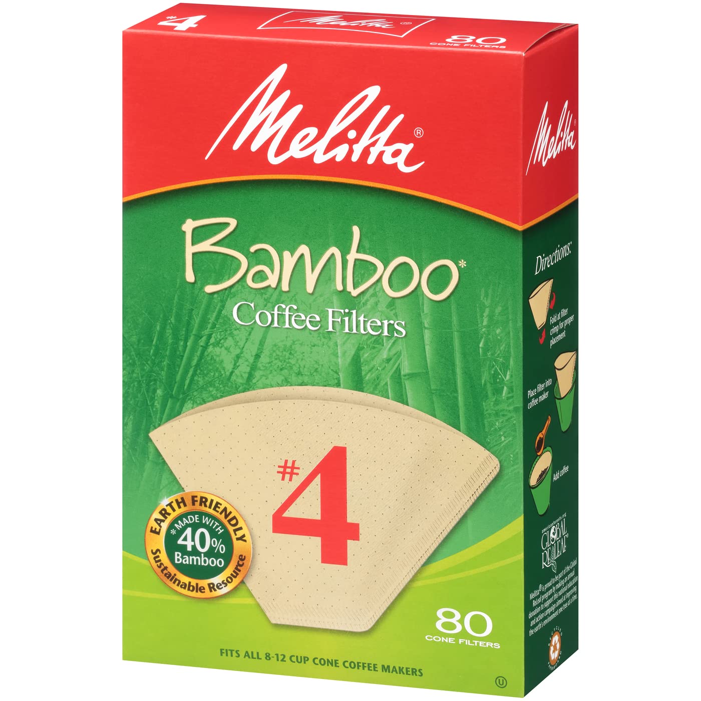 [480 Count] #4 BAMBOO Cone Coffee Filters for 8 to 12 Cup Cone-style Coffee Maker, 80 Counts x 6 Boxes