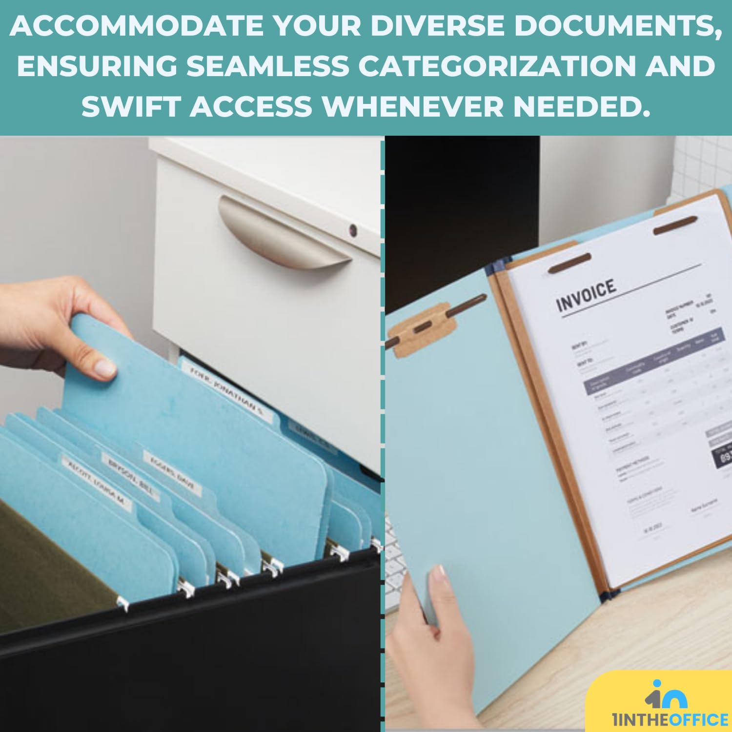 [20 Pack] 2 Divider Classification Folders, 2.5" Expansion, Letter Size, Light Blue