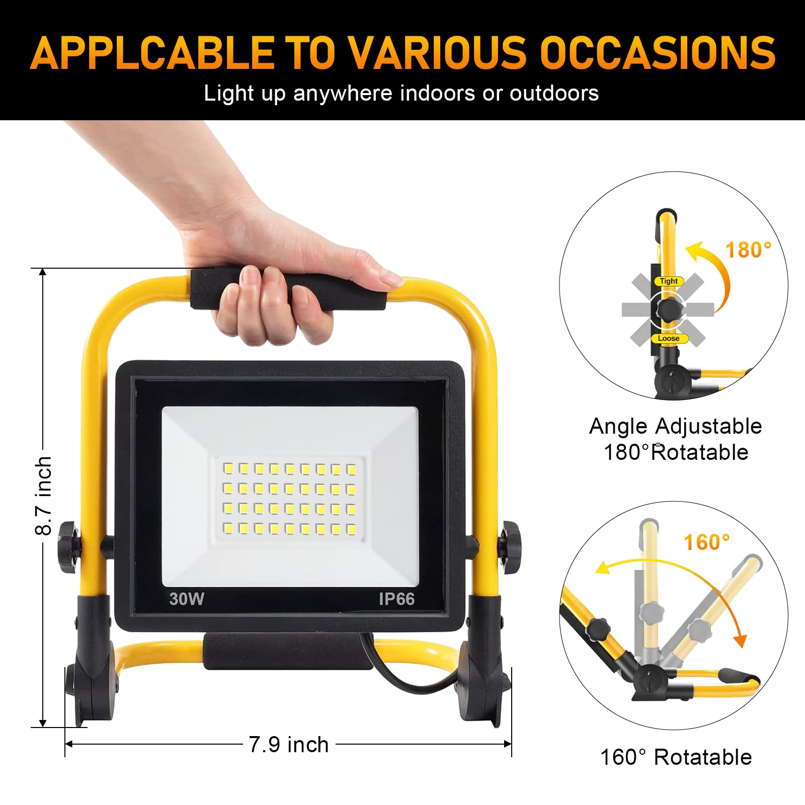 Work Lights - IP66 Waterproof Outdoor Flood Lights - Adjustable Working Lights for Job Site