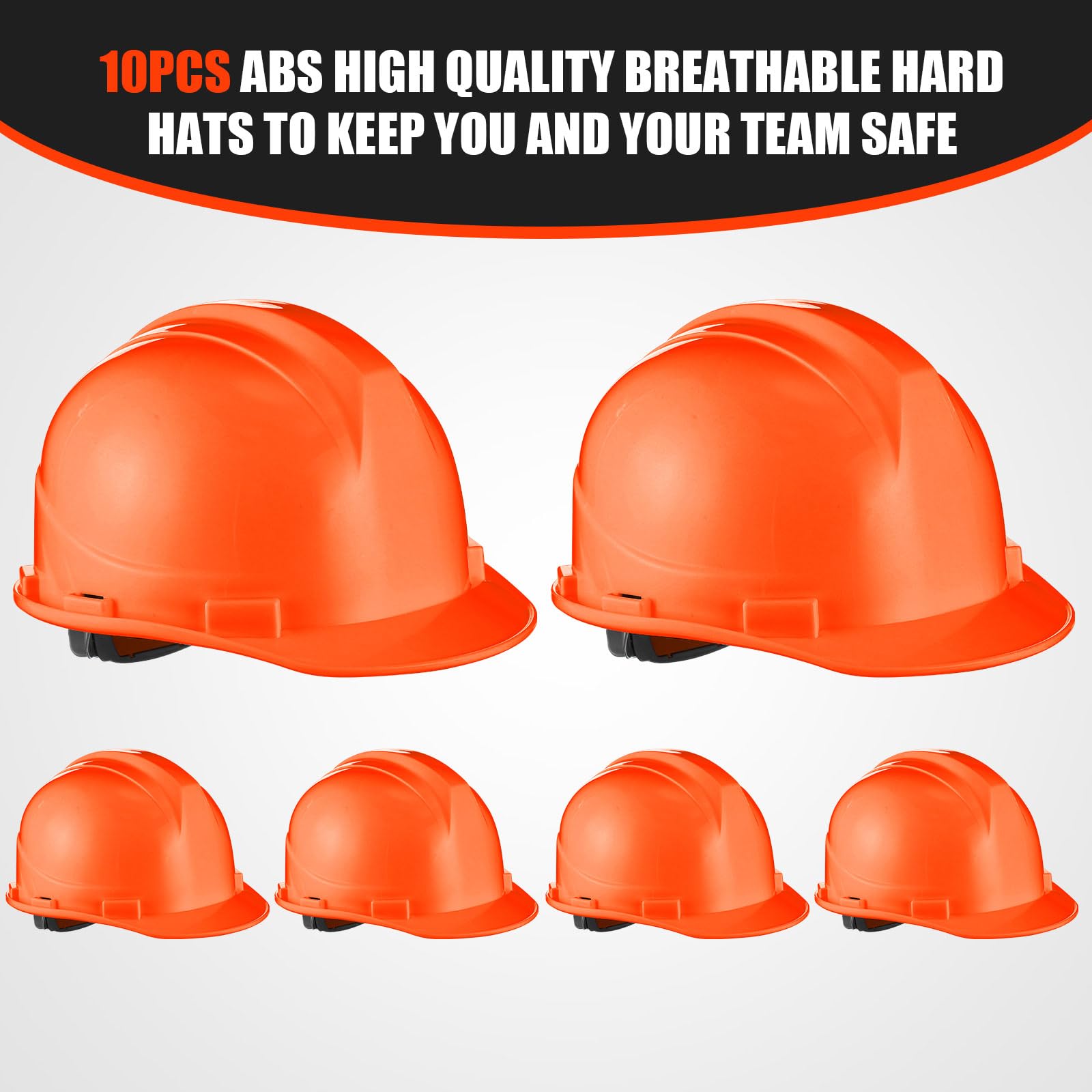 [10 Pcs] Suspension Hard Hat for Construction, Ratchet Cap Style w/ Self Adjusting Straps for Man & Woman