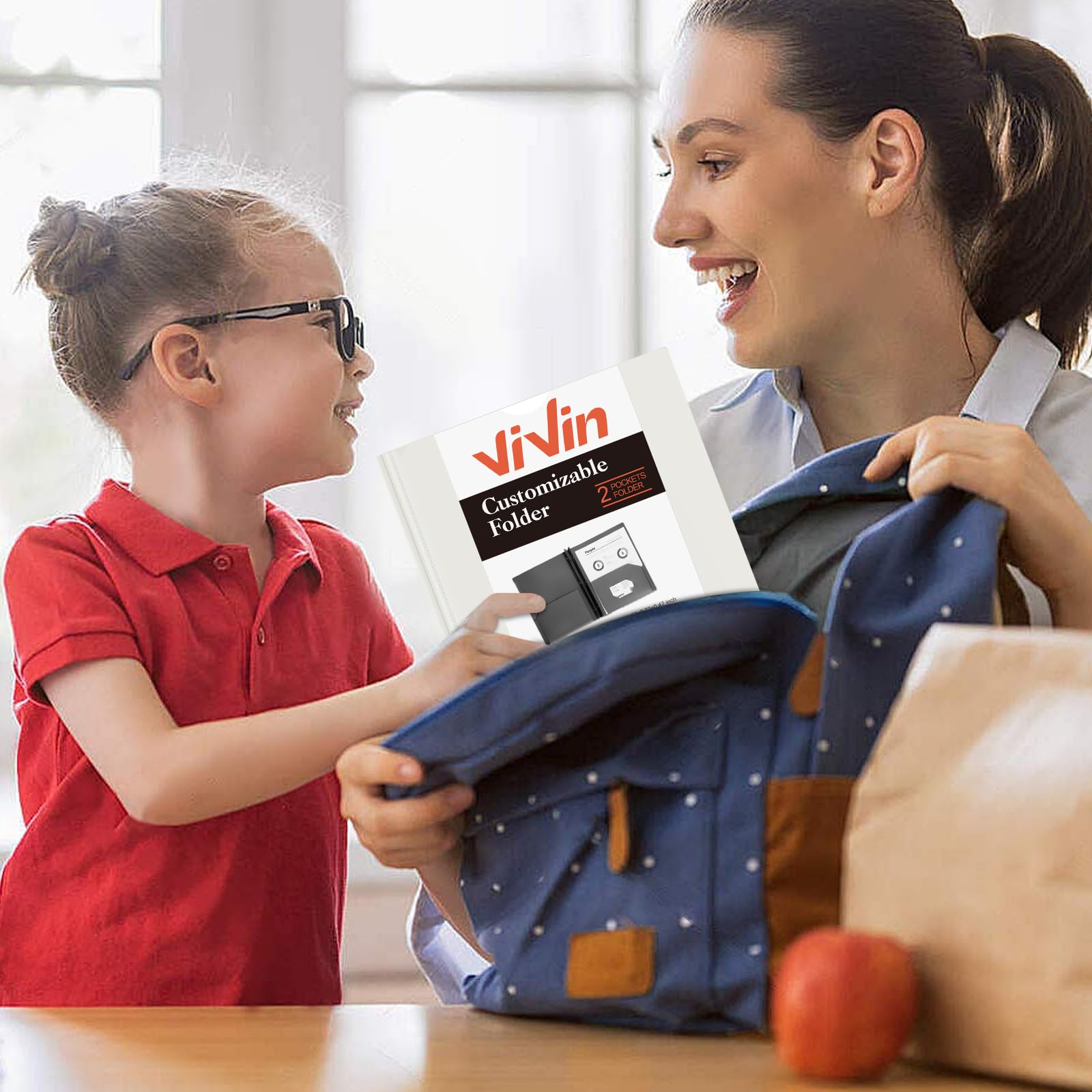 [6 & 60 Pack] ViVin Heavy Duty Folders with Clear Front Pocket, Plastic Folder with fastener