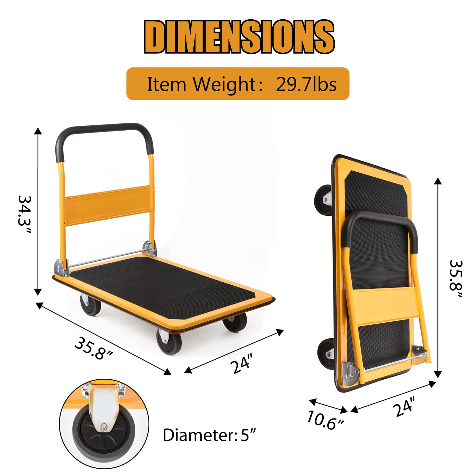 LEADALLWAY Foldable Push Cart Platform Cart