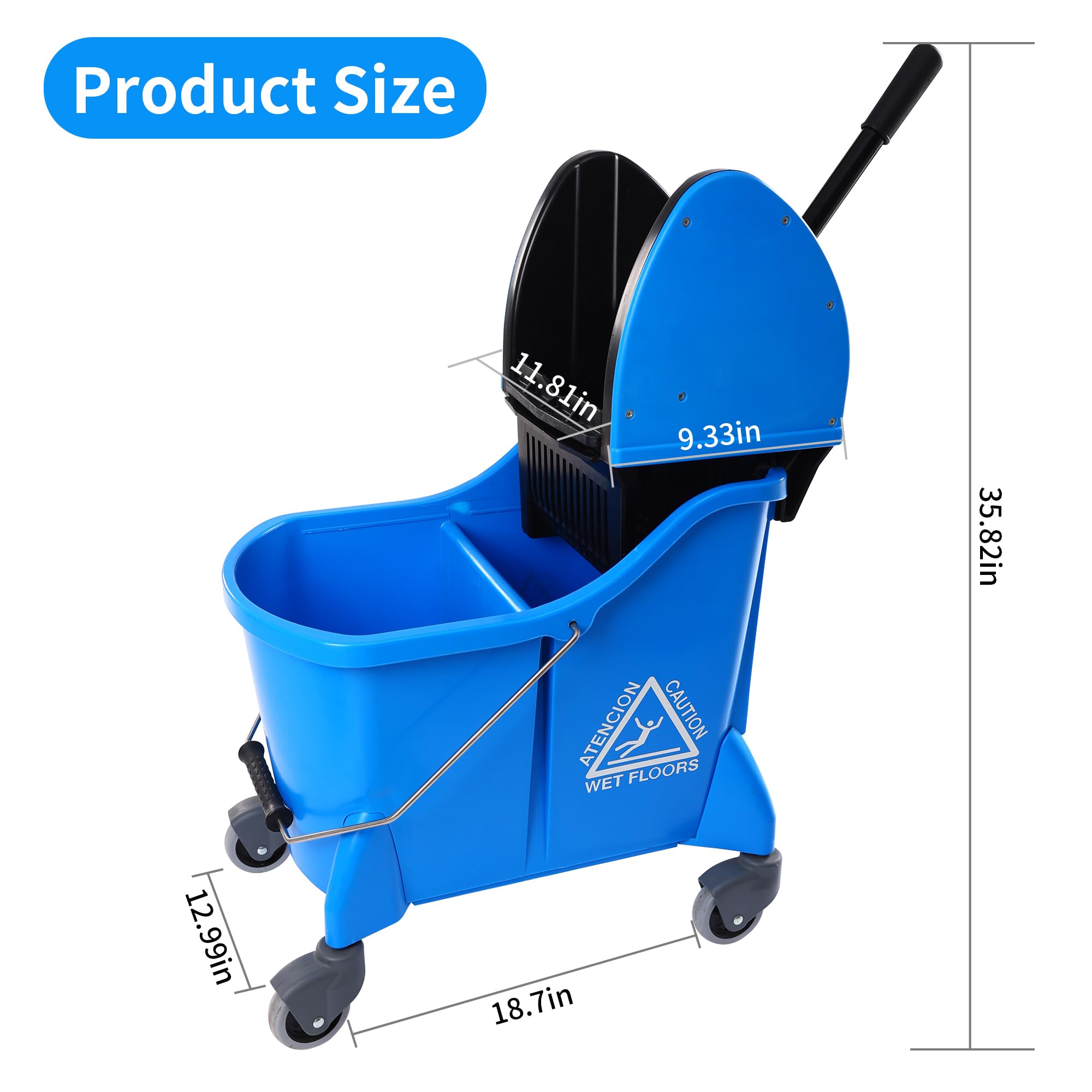 Mop Bucket with Wringer, Separate Dirty Water for Floor Cleaning