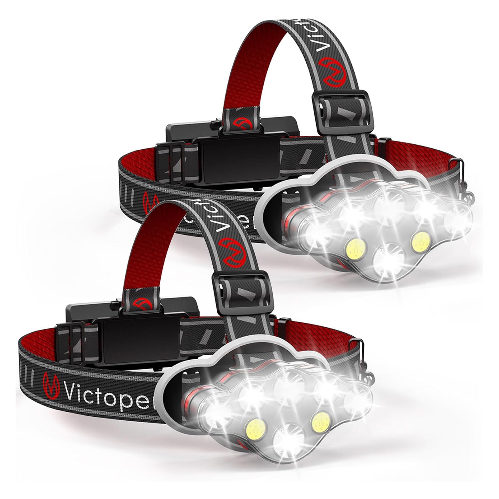 [1 / 2 / 4 Packs] Rechargeable Headlamp, 8 LED 18000 High Lumen Bright Head Lamp with Red Light