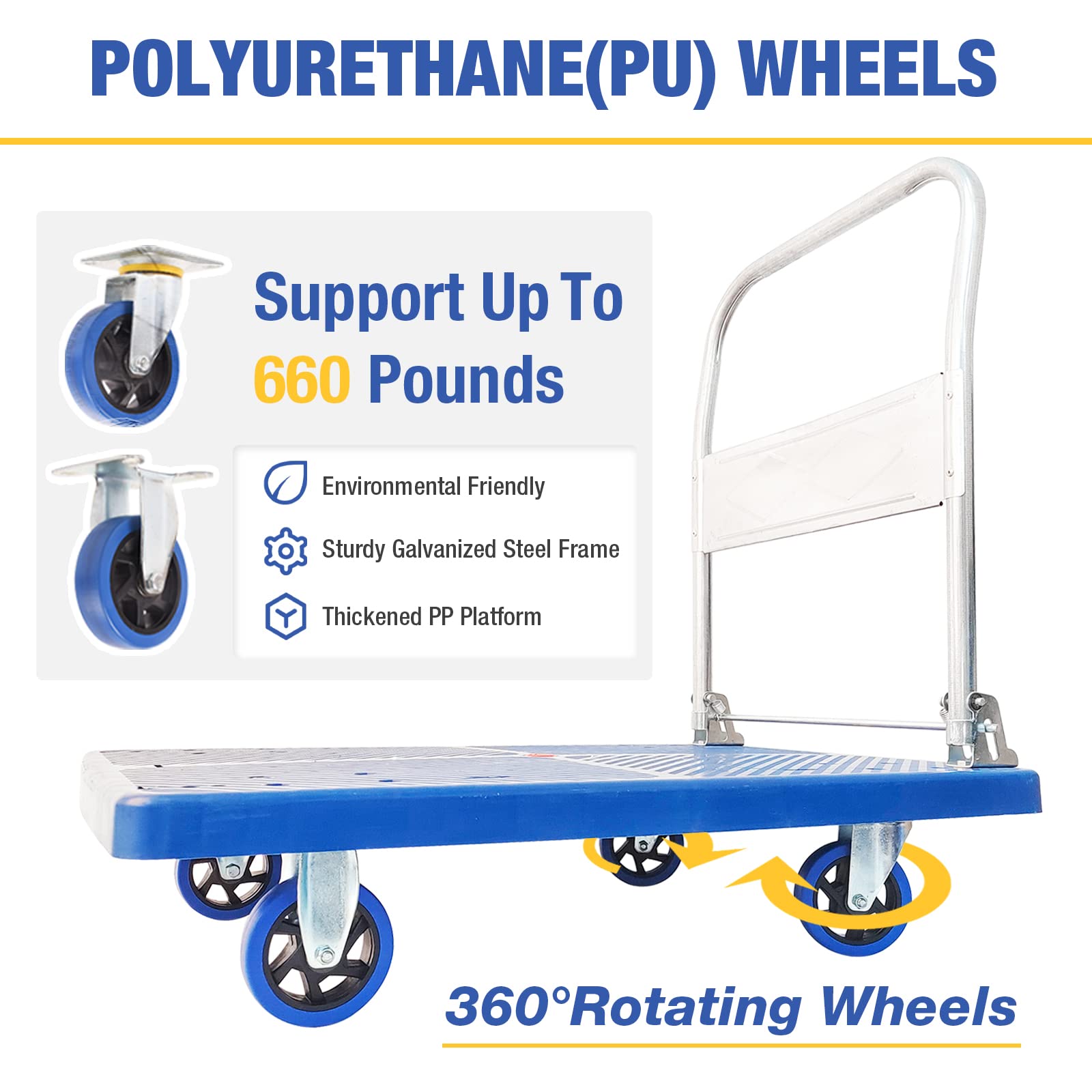 Push Cart Dolly 660 lbs. Capacity Platform Truck Foldable Platform Cart