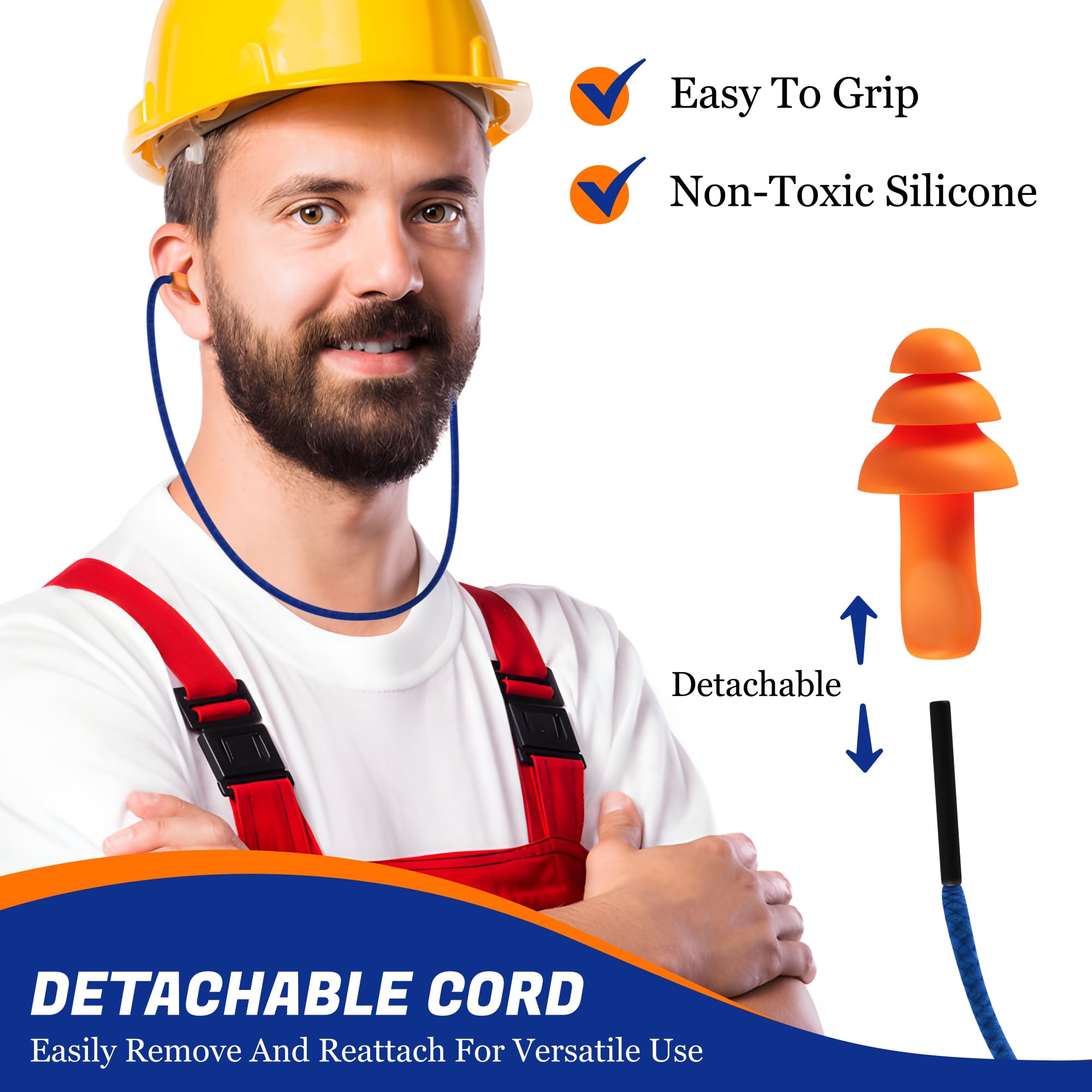 [10 / 50 Pairs] Corded Reusable Ear Plugs for Ear Protection