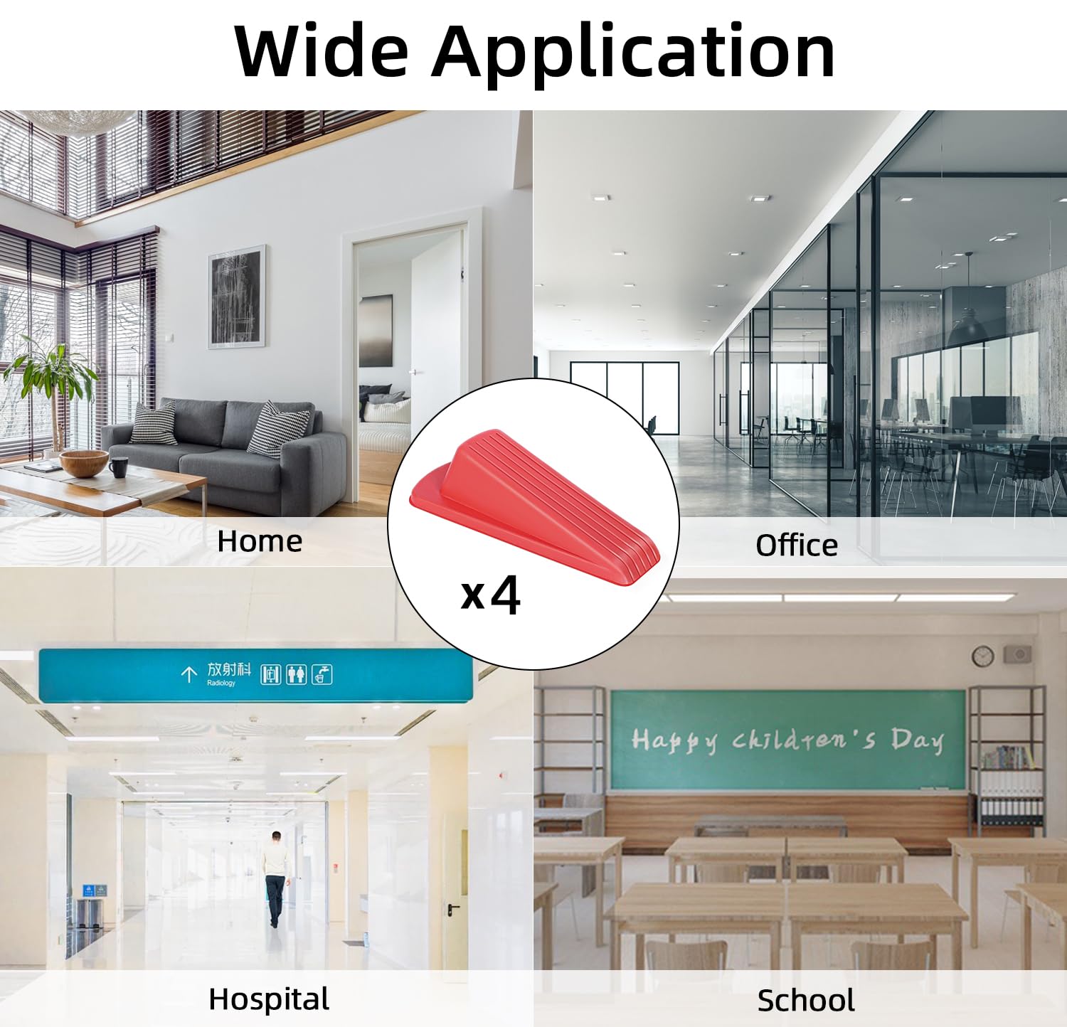 Door Stoppers, 4 Pack Premium Rubber Stoppers Wedge