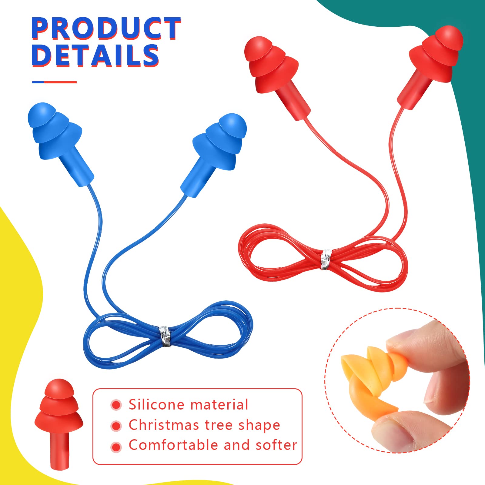 [200 Pairs] Corded Silicone Earplugs for Noise Reduction, Reusable