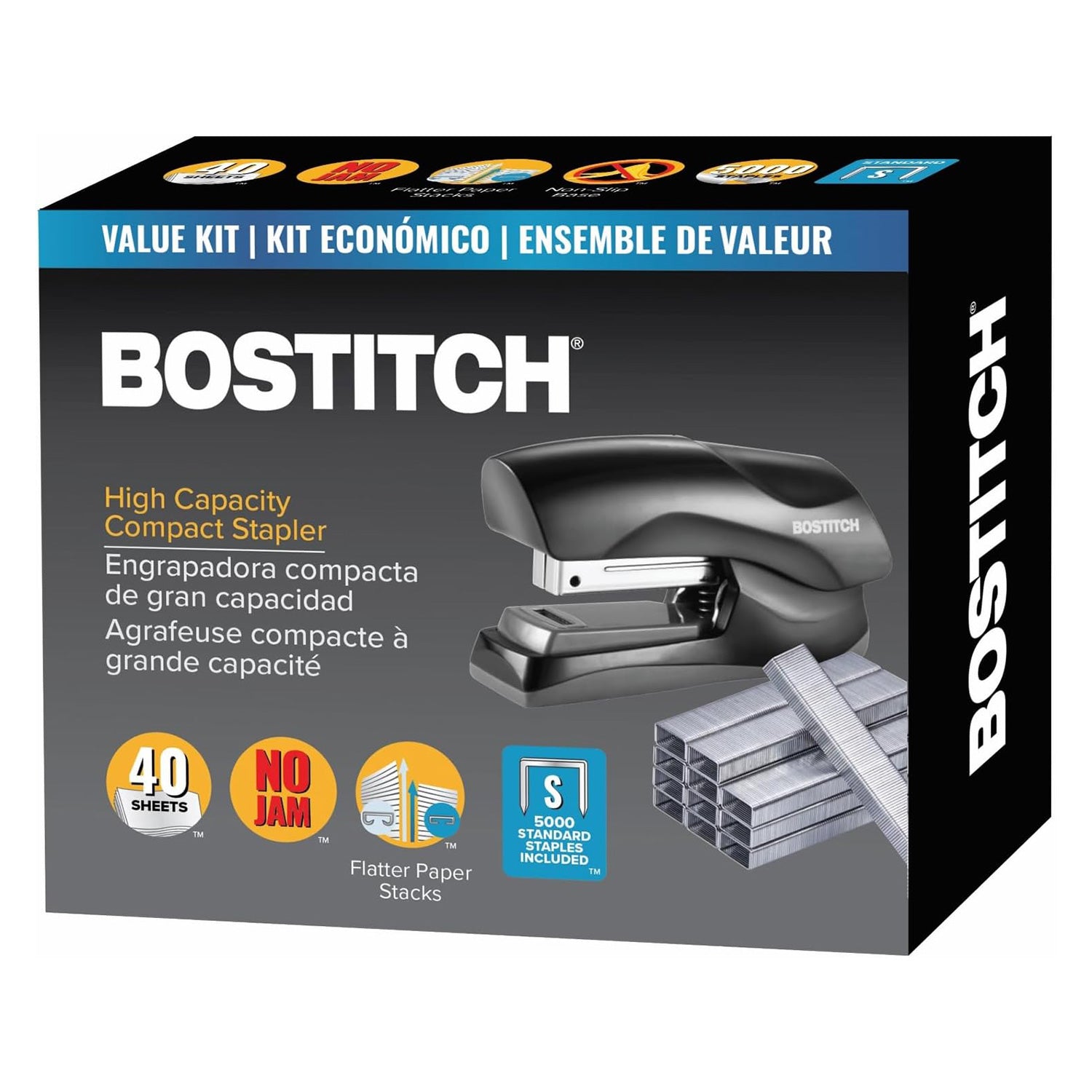 Bostitch Stapler with Staples Value Pack Set, Black, 40 Sheet Capacity with 5000 Staples