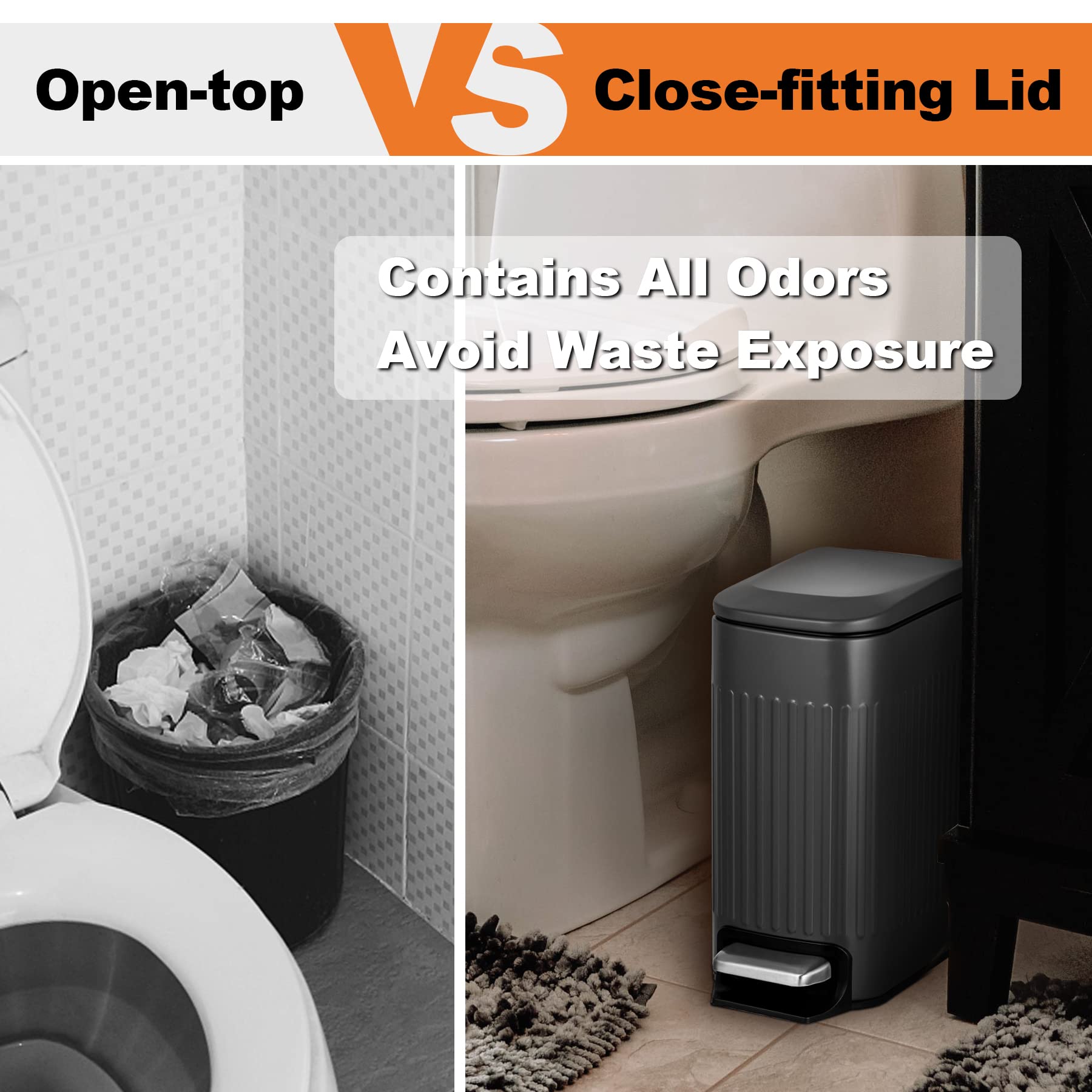 Slim Bathroom Trash Can with Lid Soft Close, 6 Liter/1.6 Gallon