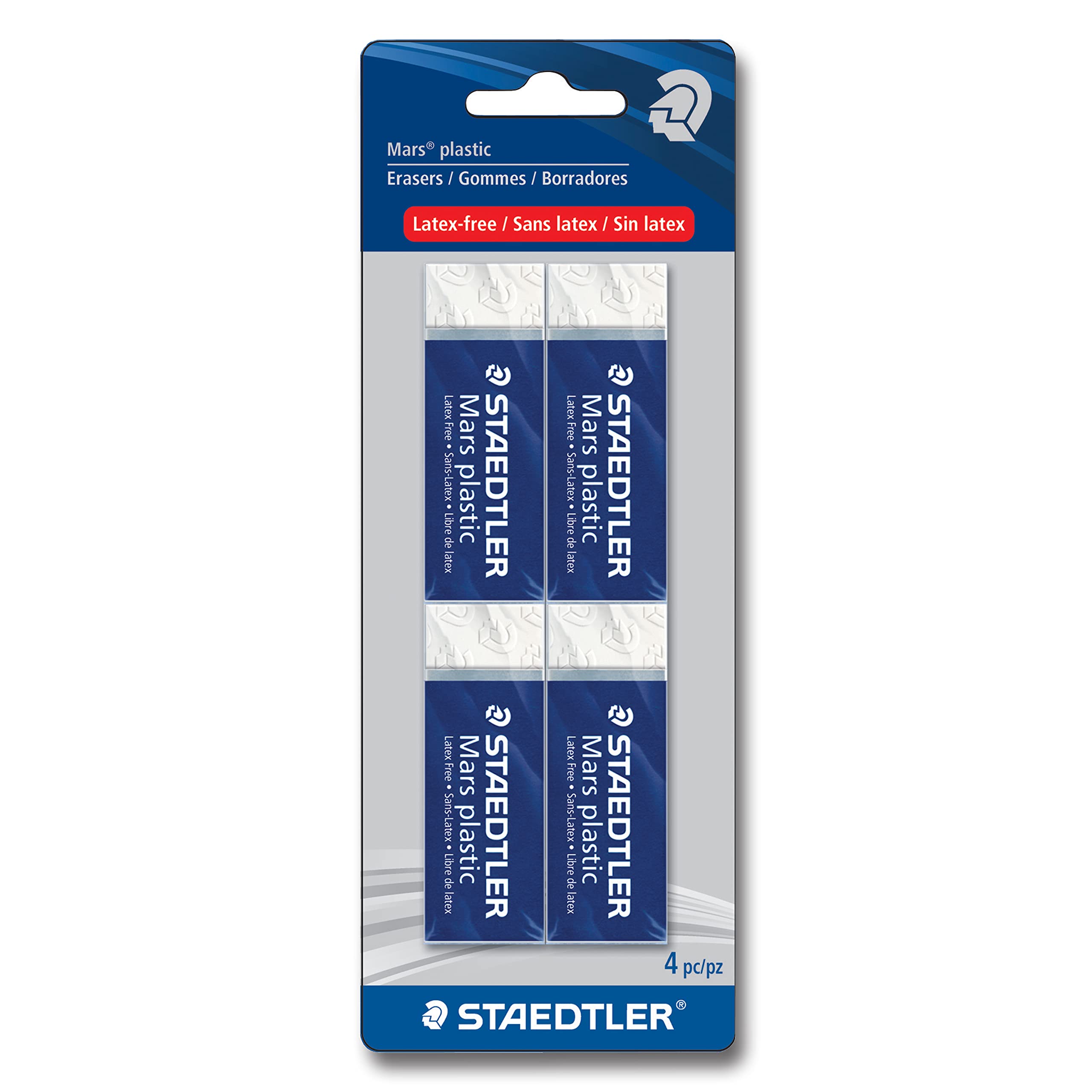 STAEDTLER Mars Plastic, White, Latex-free, Minimal Crumbling, 4 Pack (526 50 BK4)