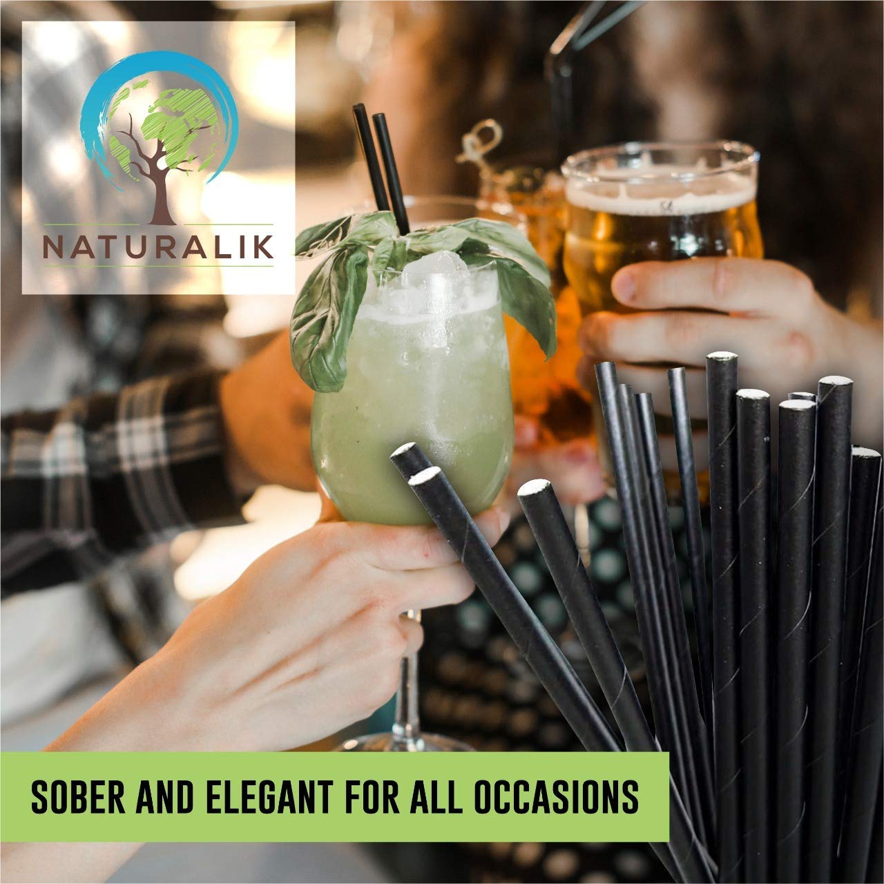 [1000 CT] Biodegradable Extra Durable Dye-Free, Eco-Friendly Black Paper Straws