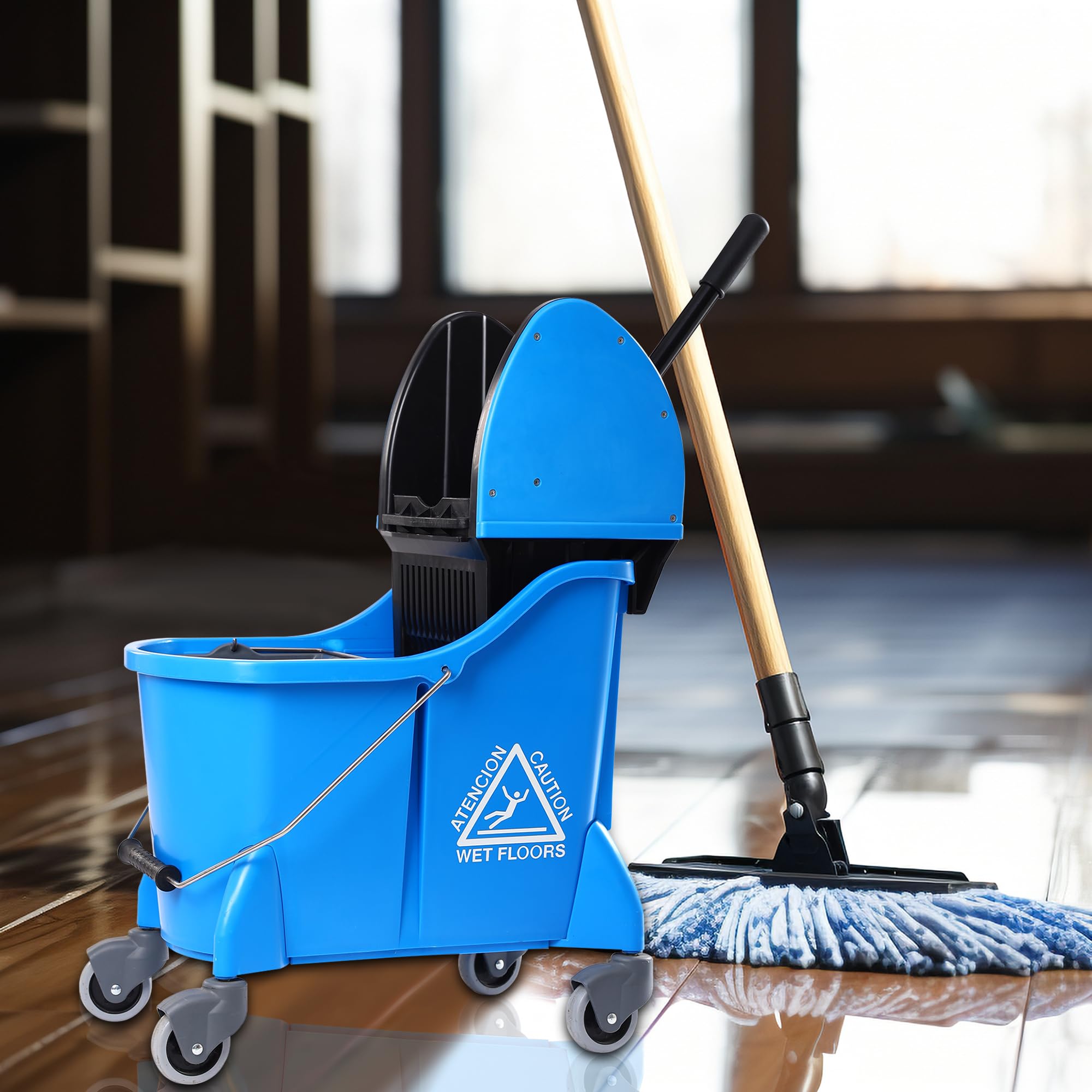 Mop Bucket with Wringer, Separate Dirty Water for Floor Cleaning