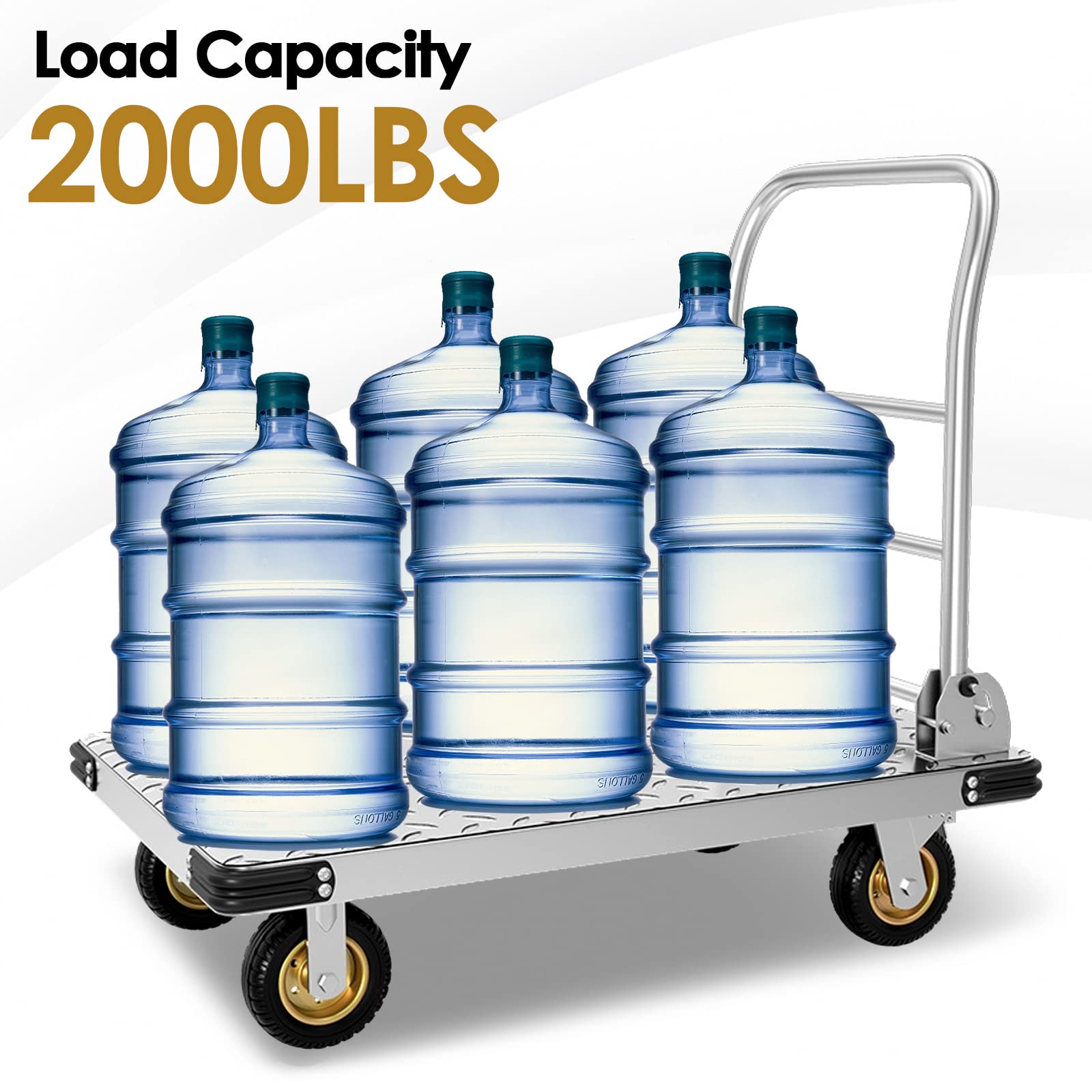 Foldable Platform Truck Heavy Duty Push Cart Dolly with 2000 LBS Capacity, 6''