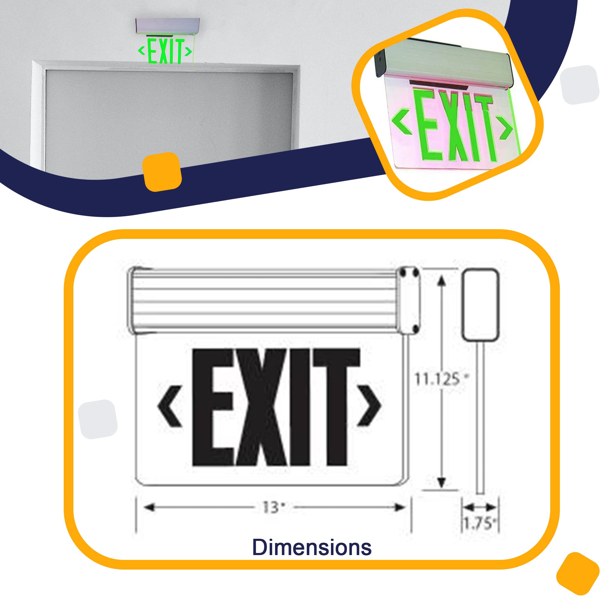 Led Exit Sign, Emergency Light up Exit Sign - 1, 2 Pack