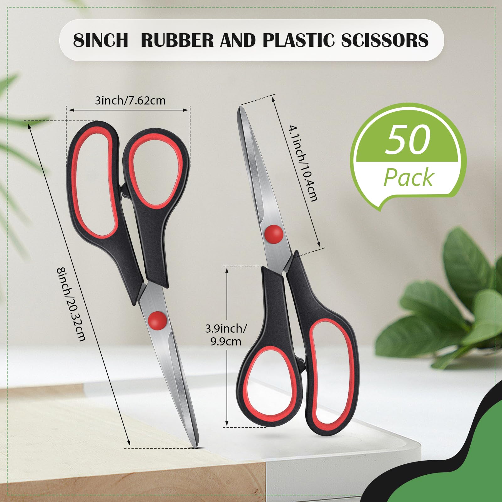 50 Pack Multipurpose Scissors Bulk (Blue, Green, Red, Black, 7.5 Inch)