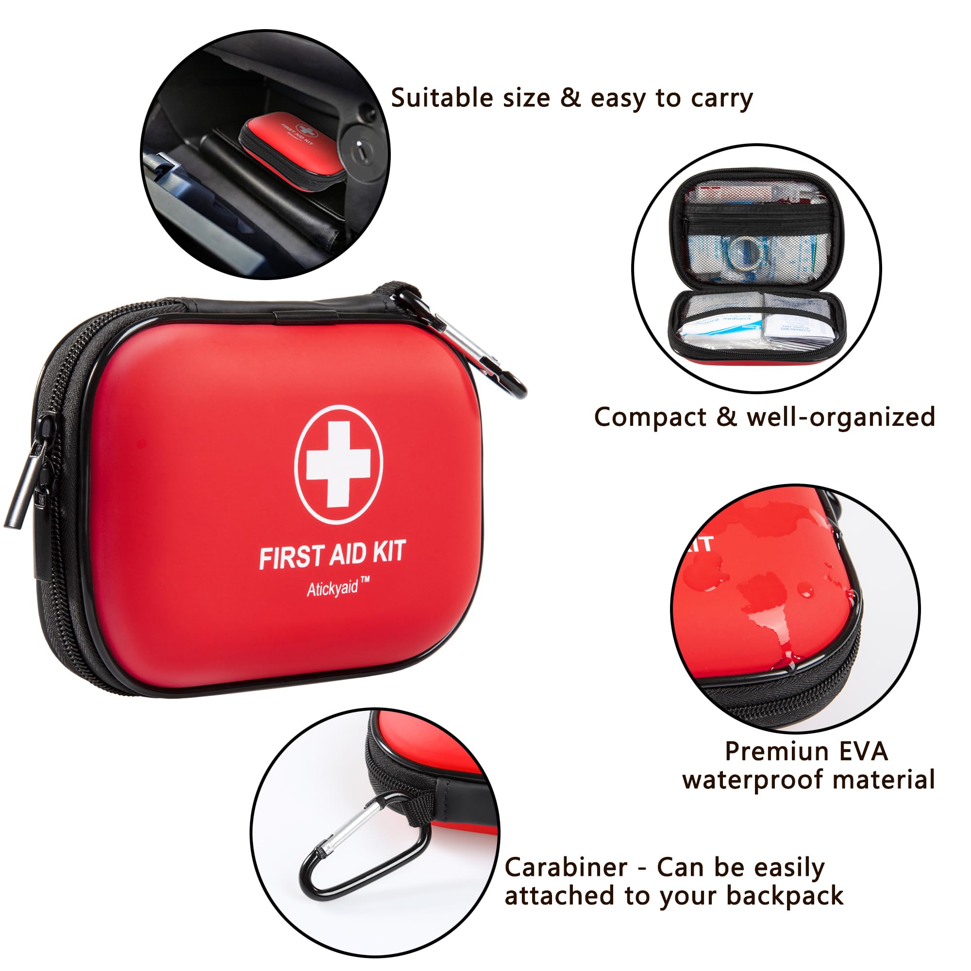 Mini First Aid Kit - 120 Piece Small Waterproof Hard Shell Medical Kit
