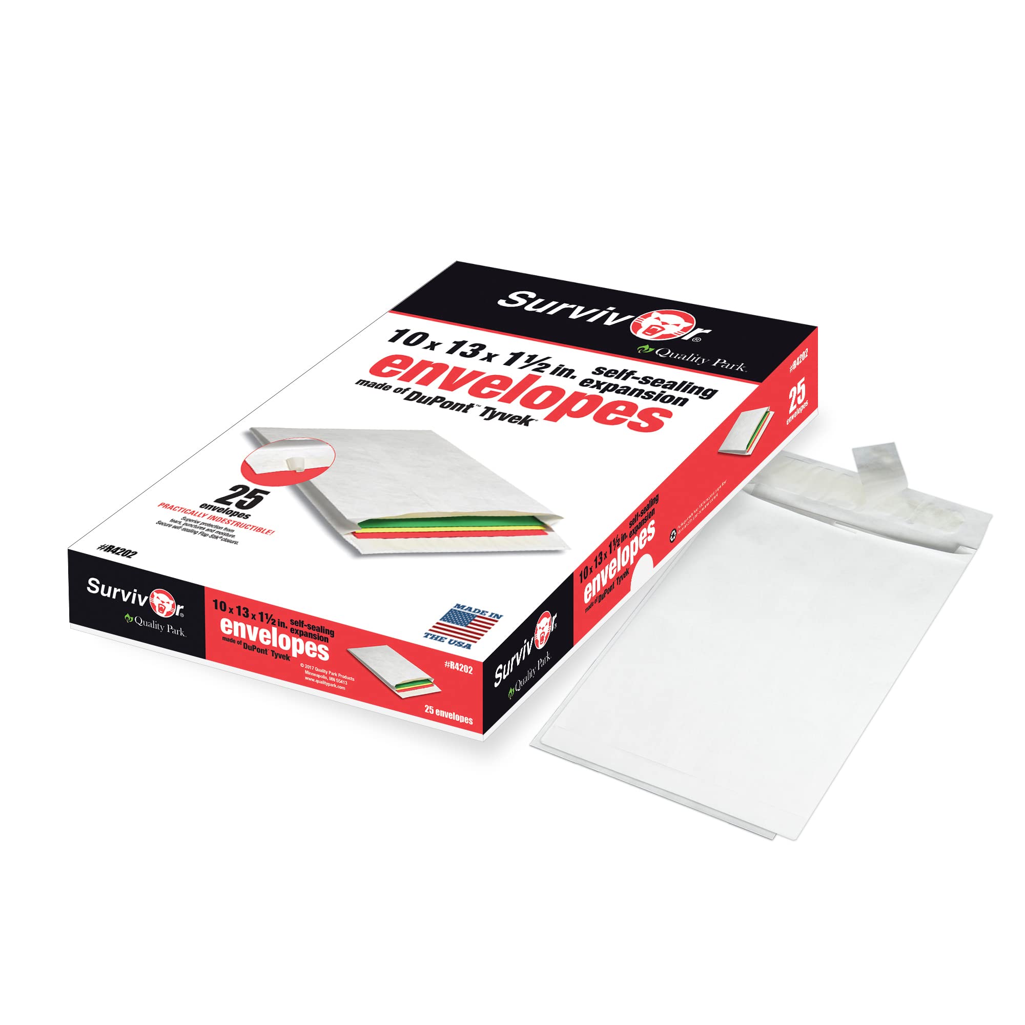 [25 Pack] Survivor Lightweight 14 lb Tyvek Open End 1.5" Expansion Mailers, 10 x 13