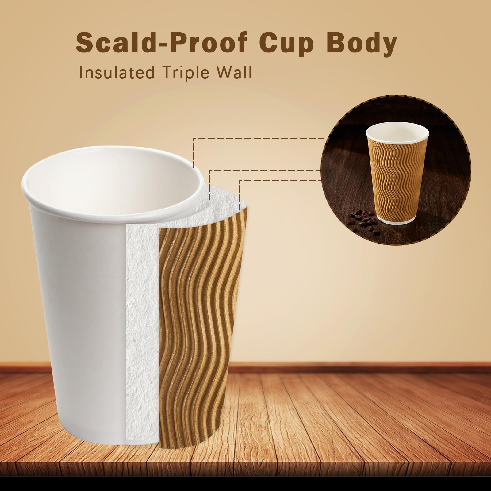 [120 PCS] Disposable Corrugated Insulated Ripple Wall Paper Cups, 12 & 16 oz