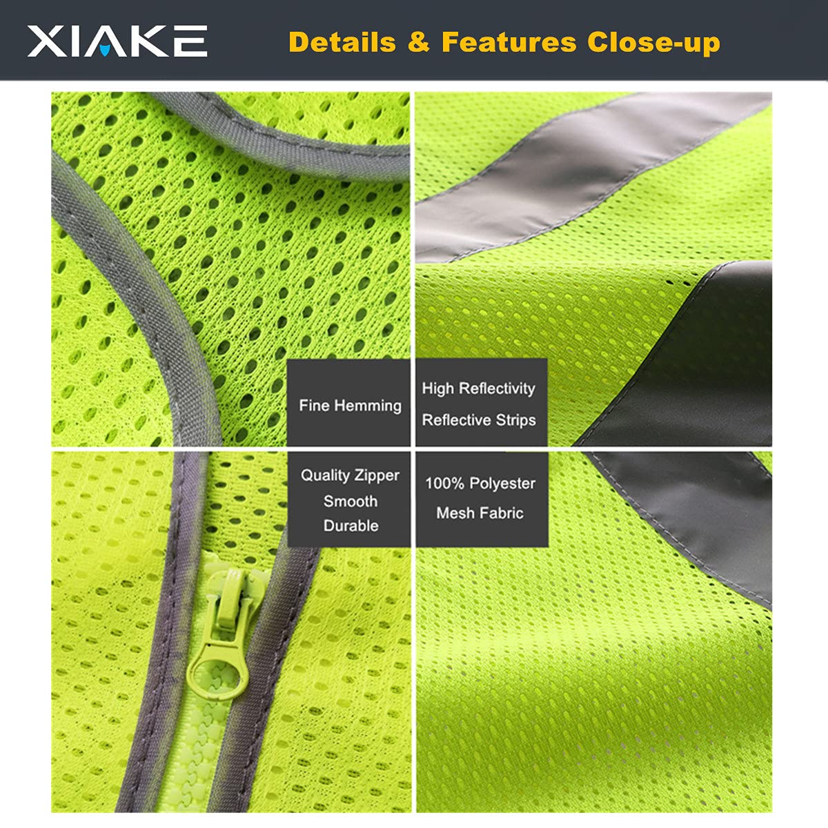 [1 PC] High Visibility Reflective Safety Vest with 4 Pockets, ANSI/ISEA Standards