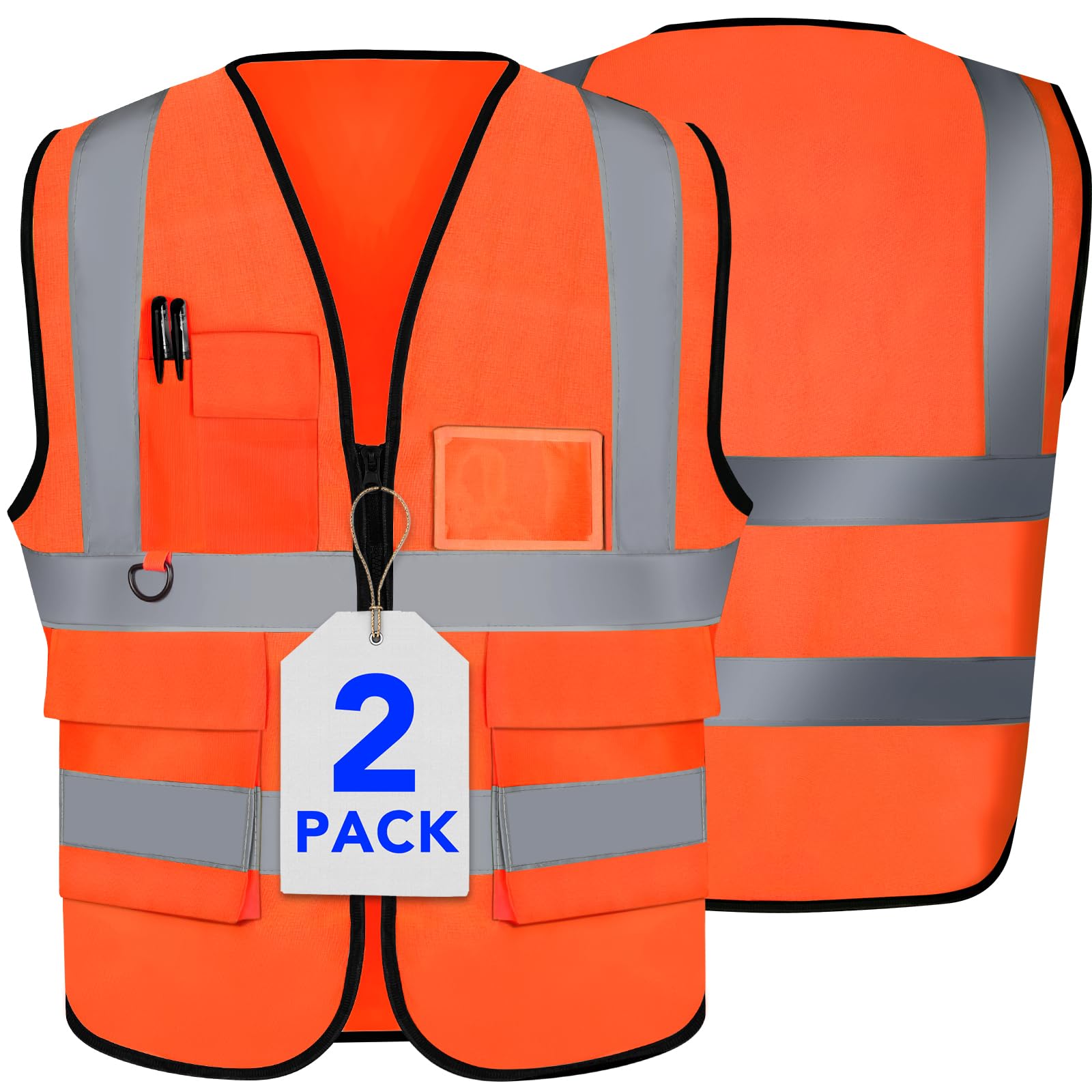 [2 Packs] Hi Vis Reflective Safety Vest with Pockets, Medium to XX Large