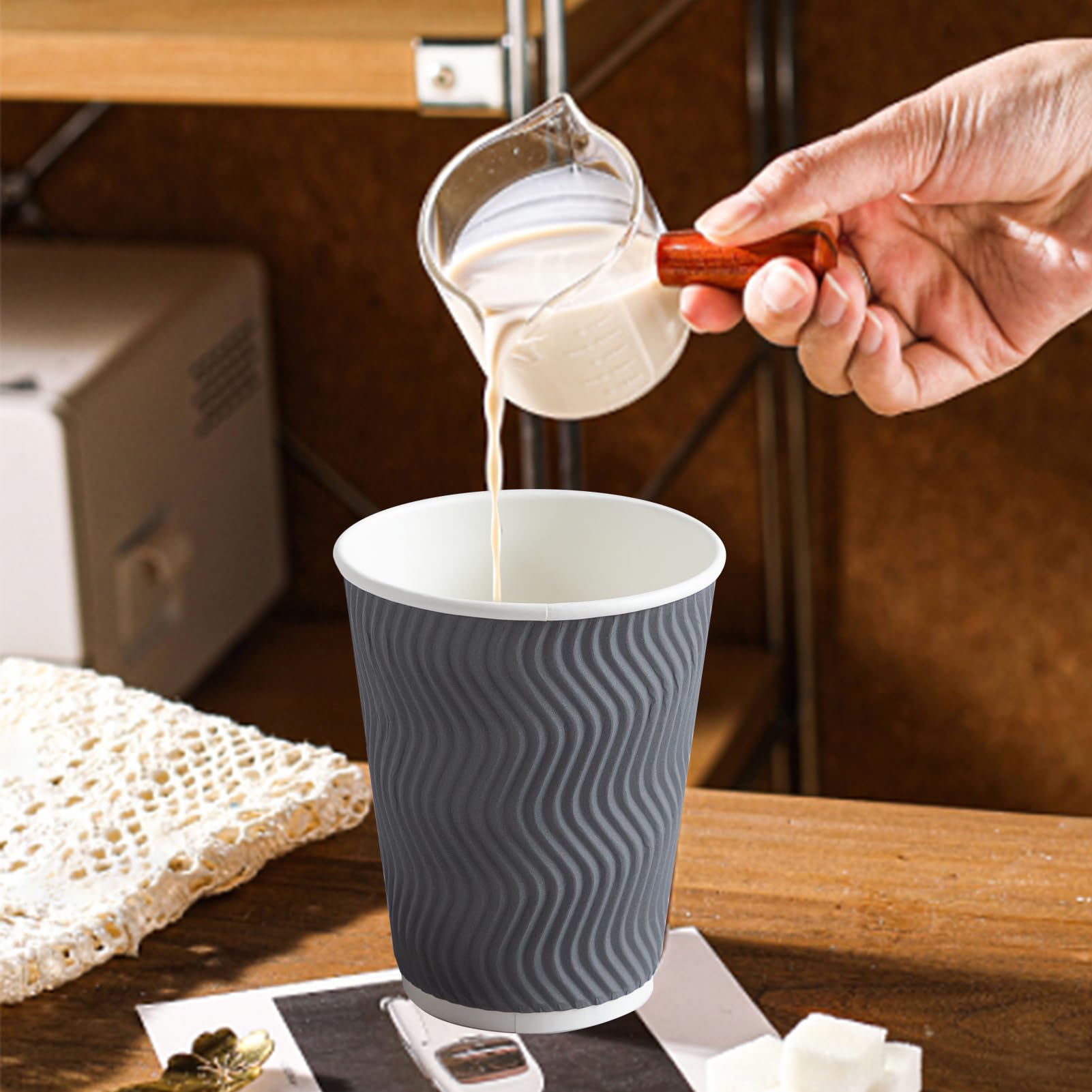 [120 PCS] Disposable Corrugated Insulated Ripple Wall Paper Cups, 12 & 16 oz