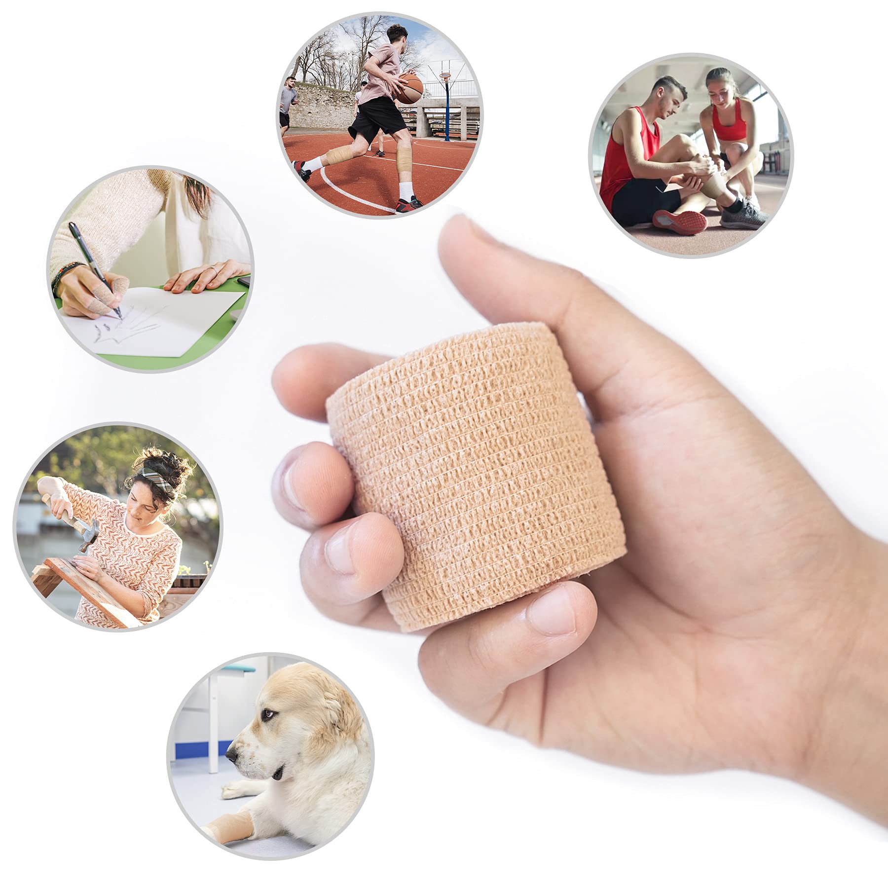 [12 Pack] Metene Self Adhesive Bandage Wrap, Athletic Tape 2 Inches X 5 Yards