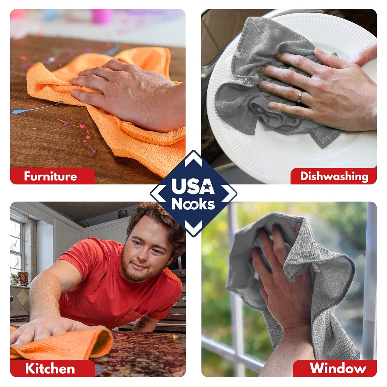 Microfiber Cleaning Cloth, 12x11 inches, Pack of 8