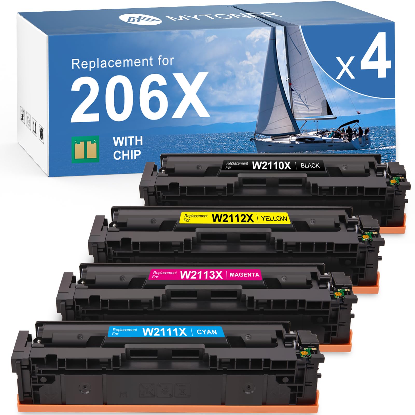 206X Toner Cartridges 4 Pack High Yield (with Chip) B/C/M/Y | W2110X Toner