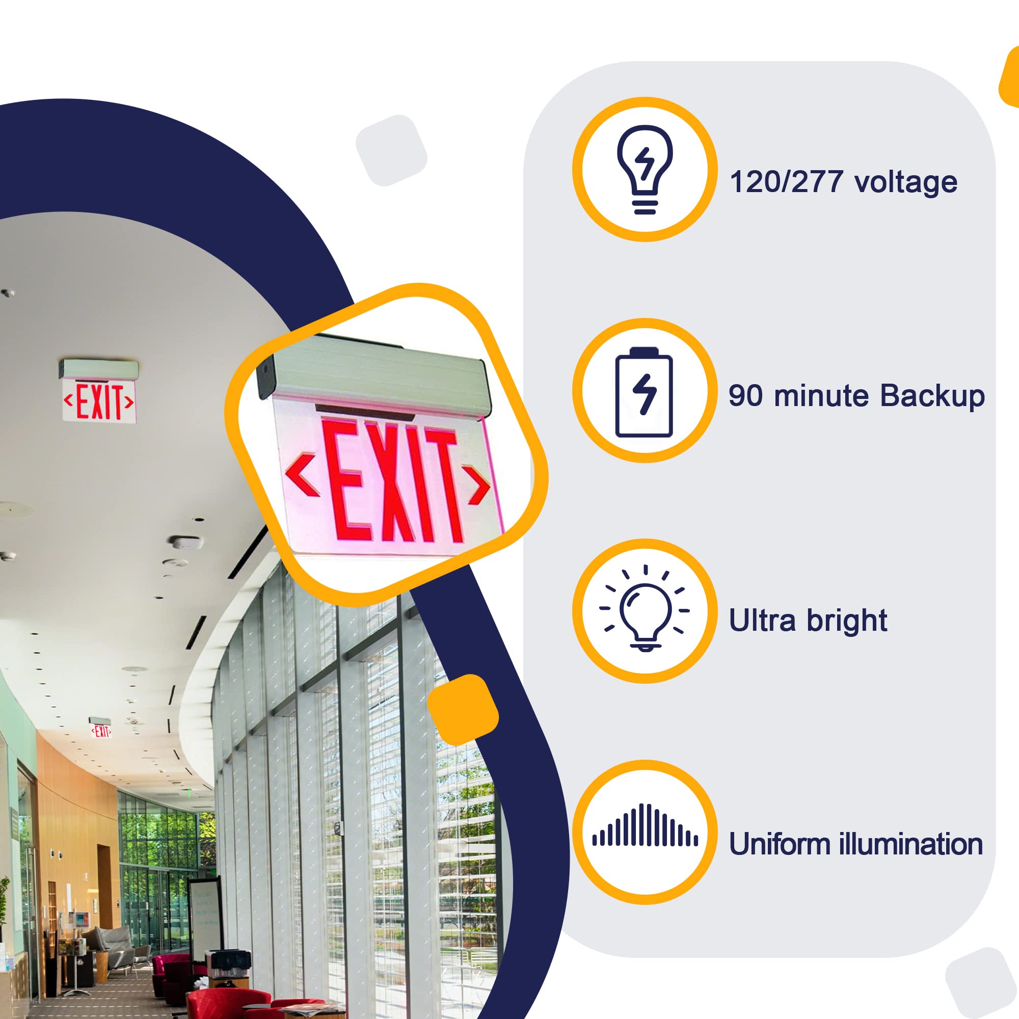 Led Exit Sign, Emergency Light up Exit Sign - 1, 2 Pack