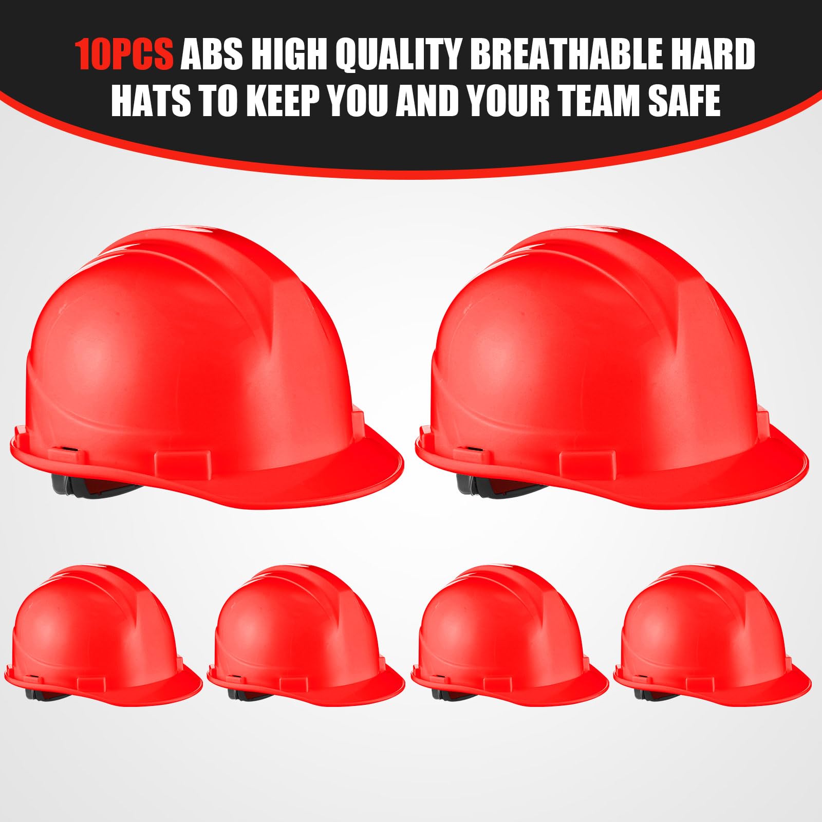 [10 Pcs] Suspension Hard Hat for Construction, Ratchet Cap Style w/ Self Adjusting Straps for Man & Woman