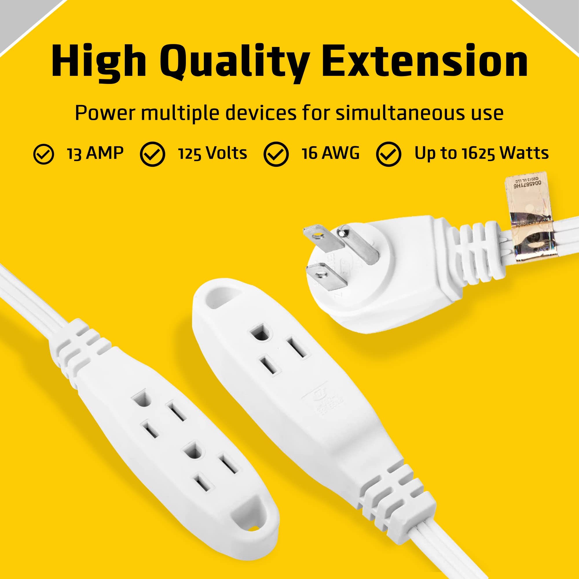 3 Prong Extension Cord with 3 Outlet Extension Cord - 15 ft/25 ft