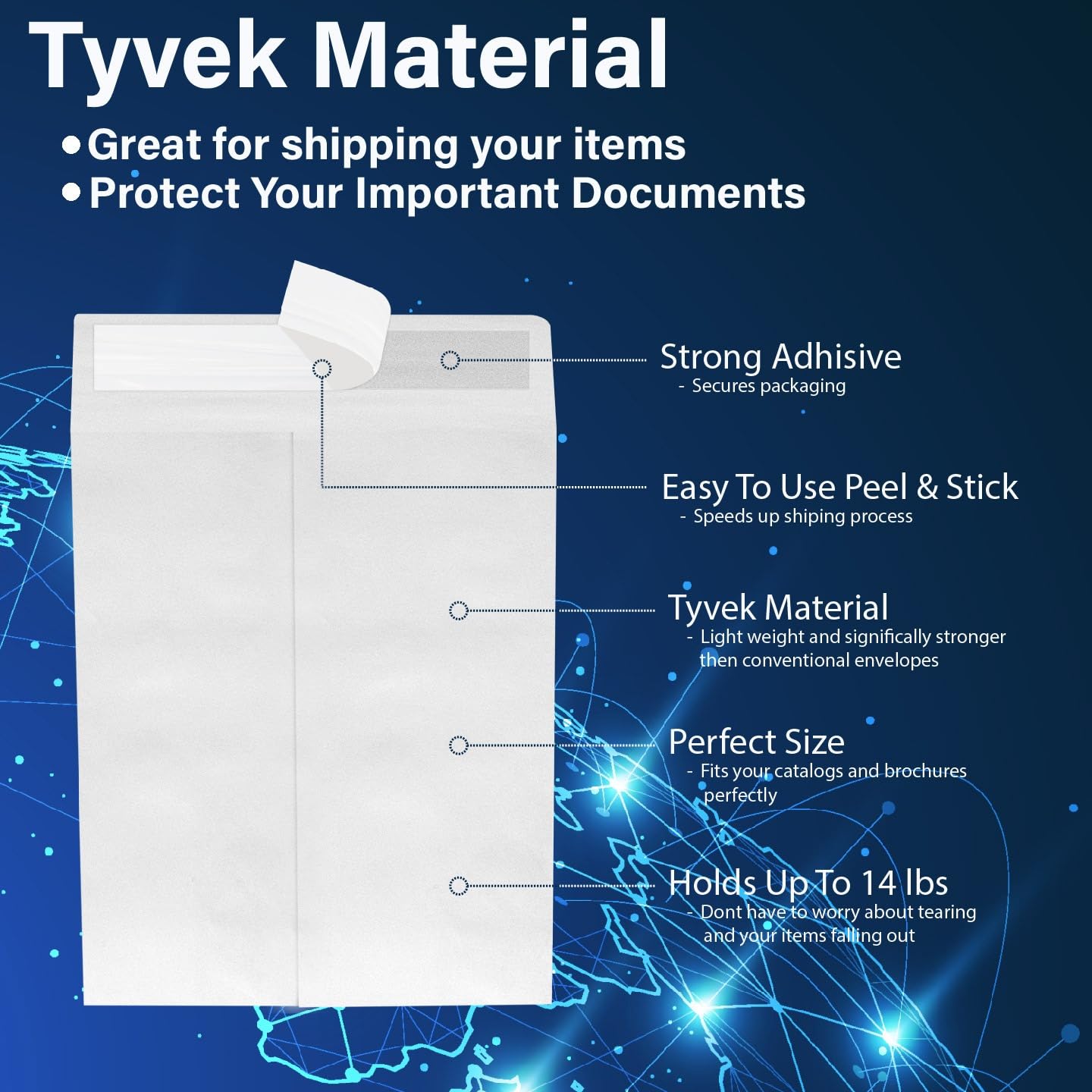 [15/50/100 Pack] Tyvek Envelopes 9x12, Self Sealing Closure, Tyvek Material, 14 lb.