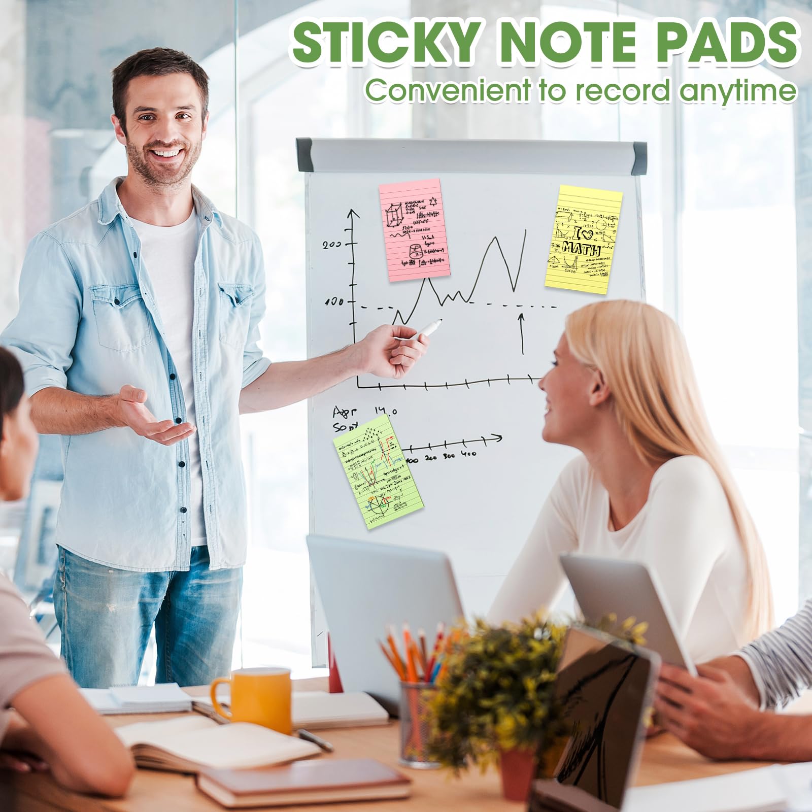 48 Pcs Lined Sticky Notes 4 x 6 Self Stick Note Pads 6 Bright Colors, 50 Sheets Pad
