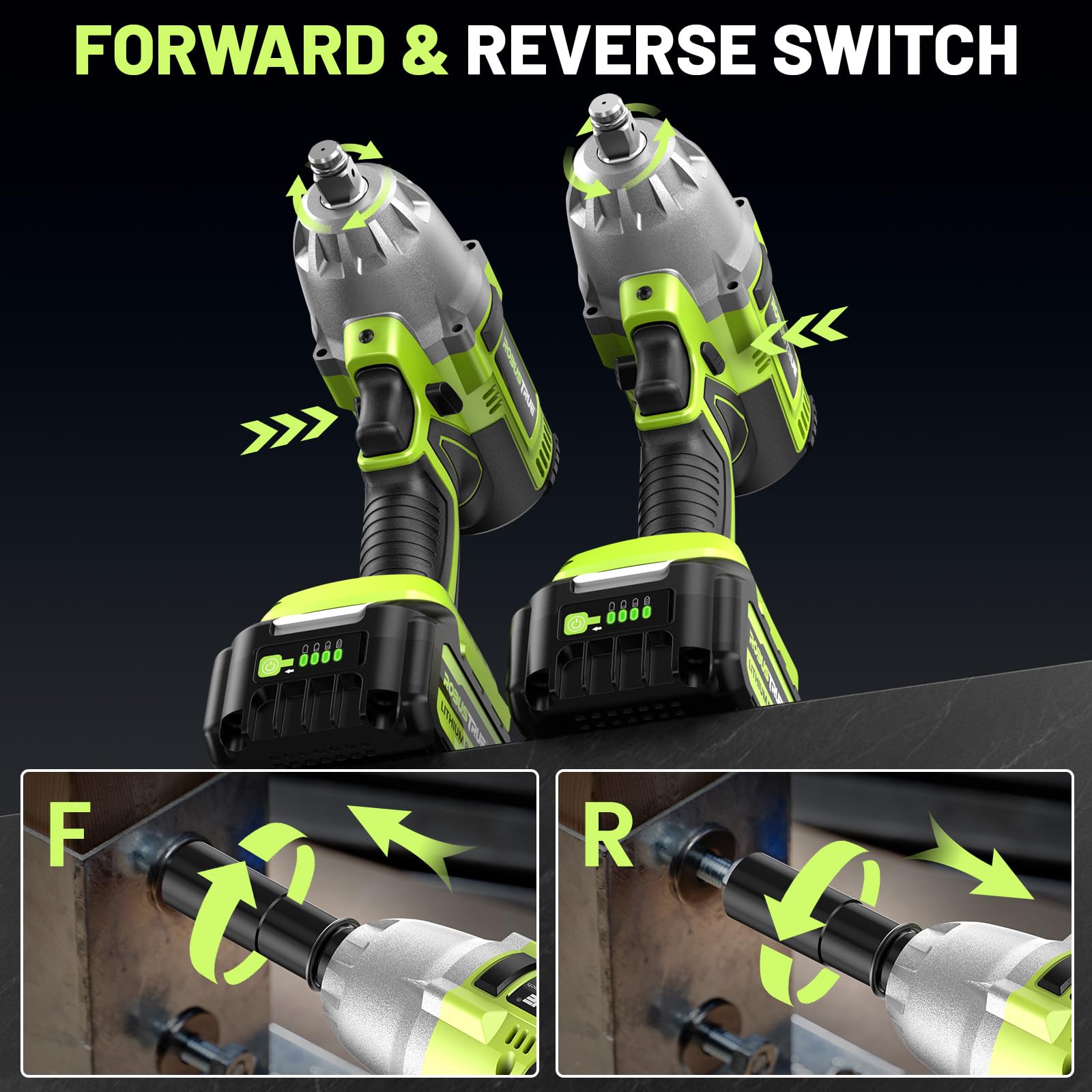 Robustrue Cordless Impact Wrench, Brushless 1/2 inch Impact Wrench