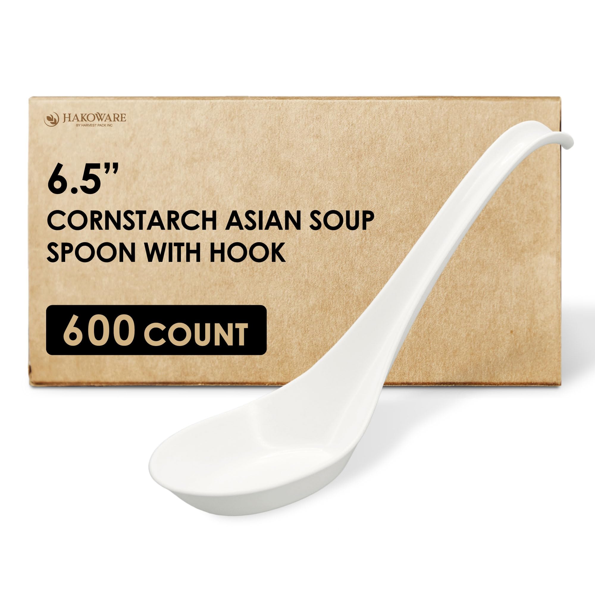 [600 PCS] Disposable Large Asian Soup Spoons with Hook