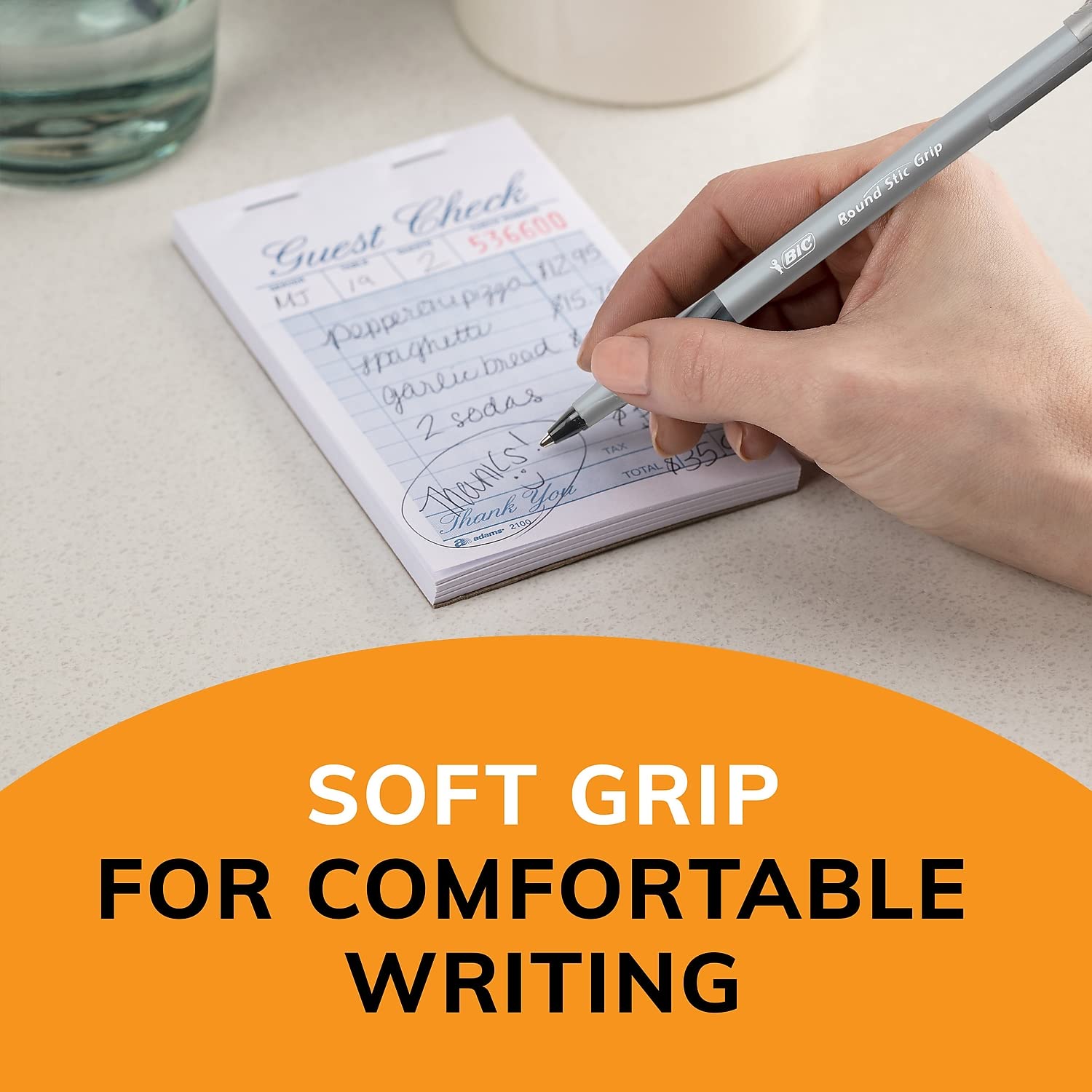 [36 Count Pack] BIC Round Stic Grip Xtra Comfort Black Ballpoint Pens