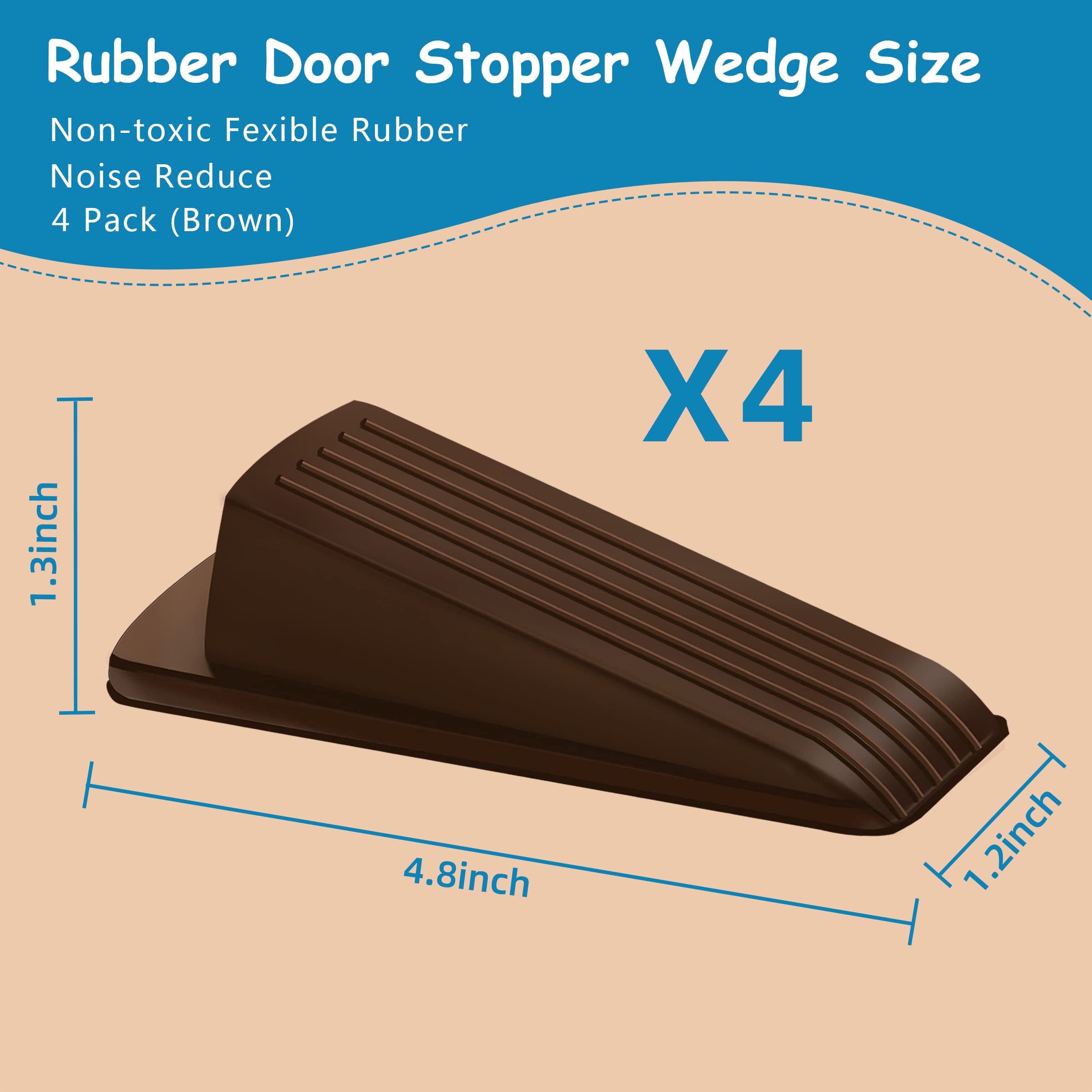 Door Stoppers, 4 Pack Premium Rubber Stoppers Wedge