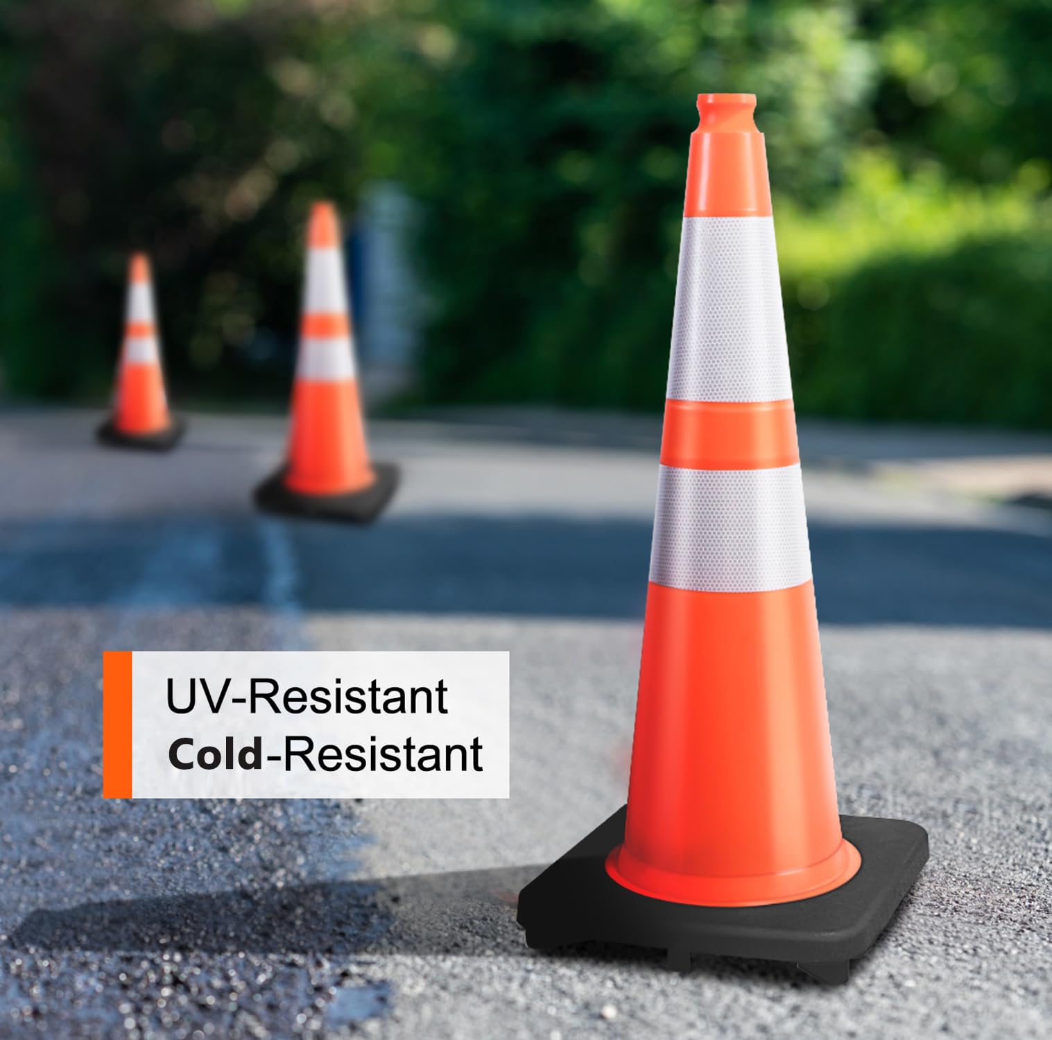 [5 / 8 Packs] PVC Traffic Cones, Black Base Construction Safety Cones
