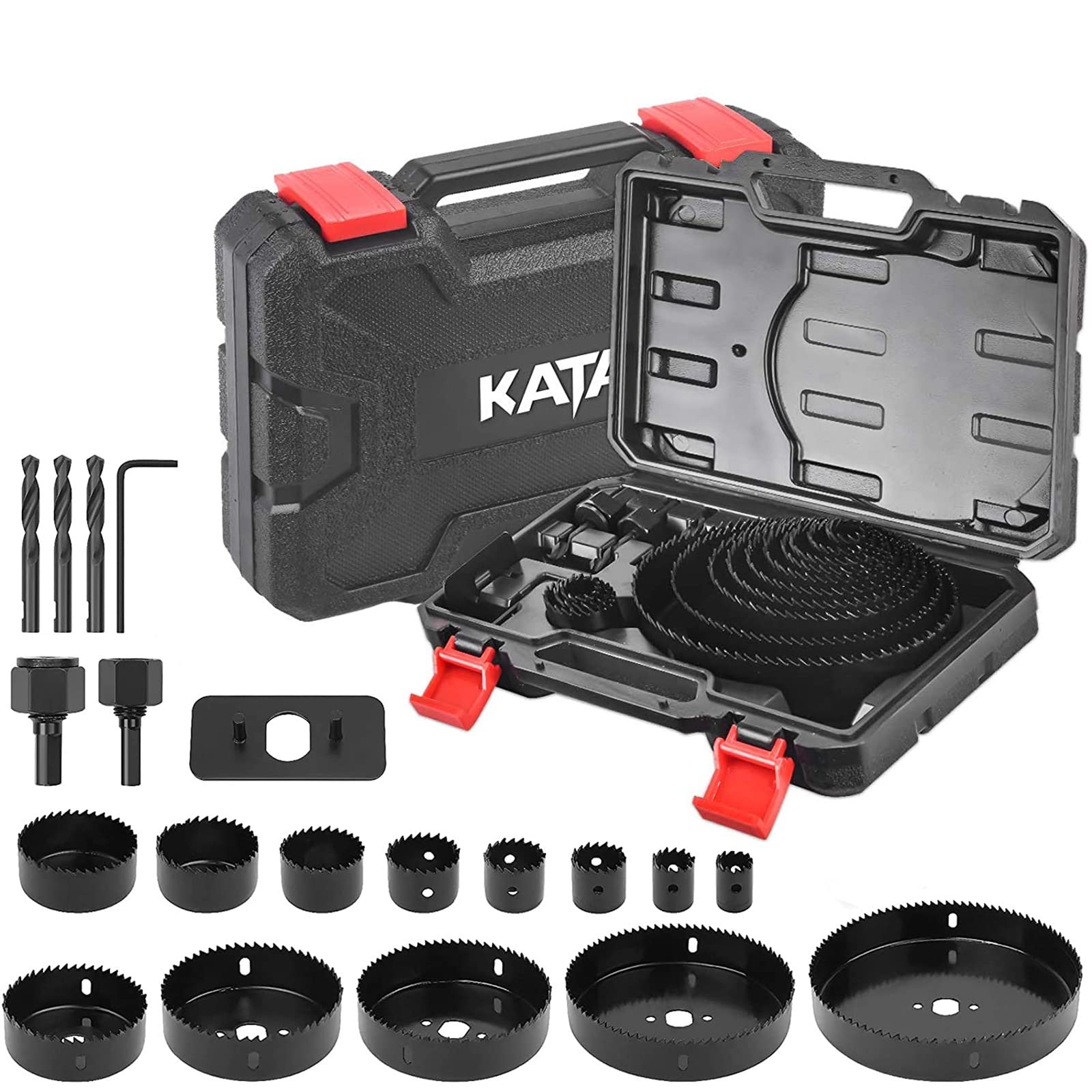 Hole Saw Set 20PCS Hole Saw Kit with 3/4"-6"(19-152mm) 13PCS Saw Blades, 2 Mandrels, 3 Drill Bits, 1 Installation Plate, 1 Hex Key