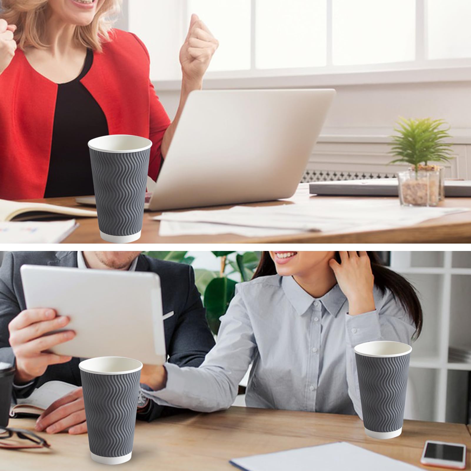 [120 PCS] Disposable Corrugated Insulated Ripple Wall Paper Cups, 12 & 16 oz