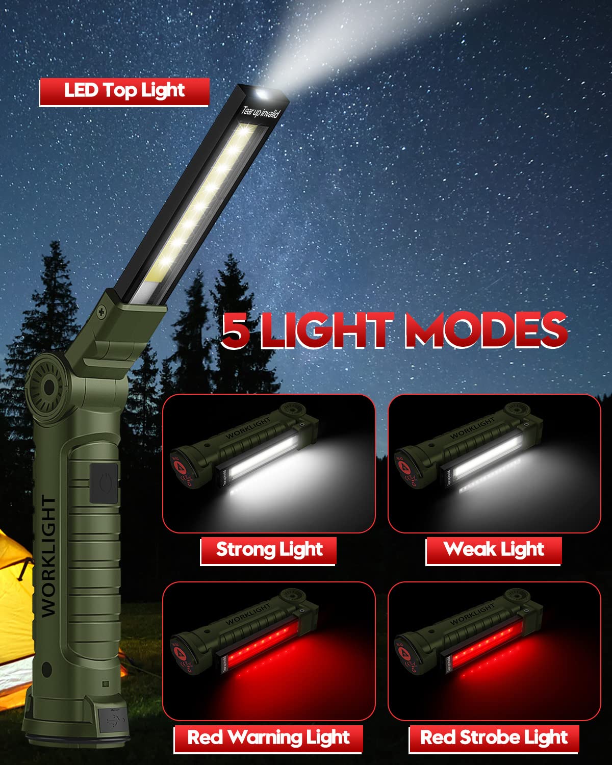 Rechargeable LED Work Light Grill Light with Magnetic Base 5 Modes 360° Rotate (2 or 4 Pack)