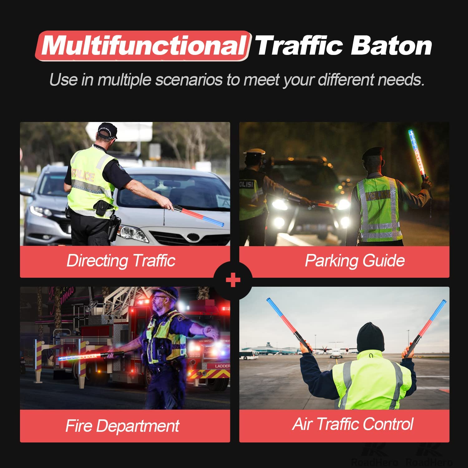 [2 / 4 Pack] Traffic Wand, 21 Inch Led Traffic Control Baton