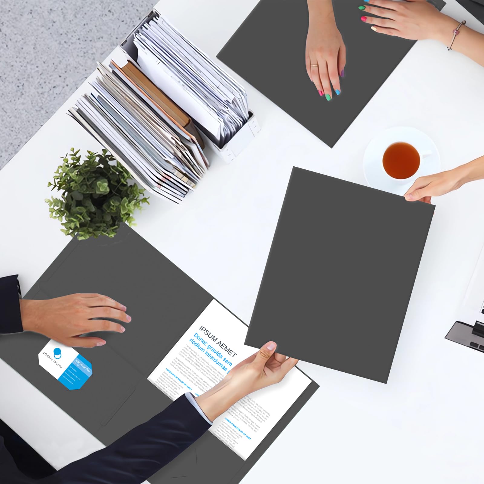 [50 Pack] Two Pocket Folders, Letter Size Paper File Folder, Black