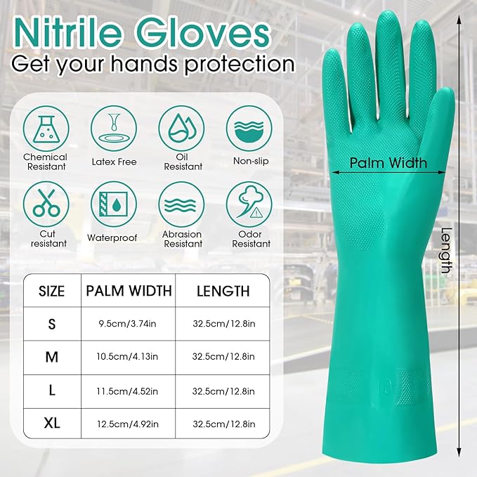 [20 Pairs] Chemical Resistant Gloves Heavy Duty Nitrile Gloves